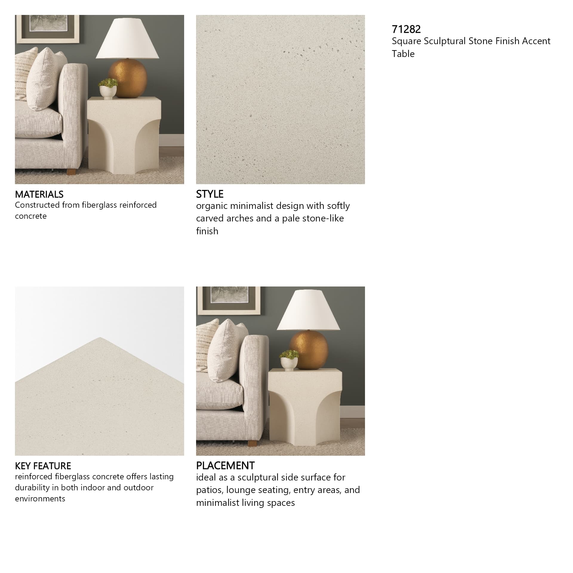 Bunda Square Sculptural Stone Finish Accent Table — in a styled room