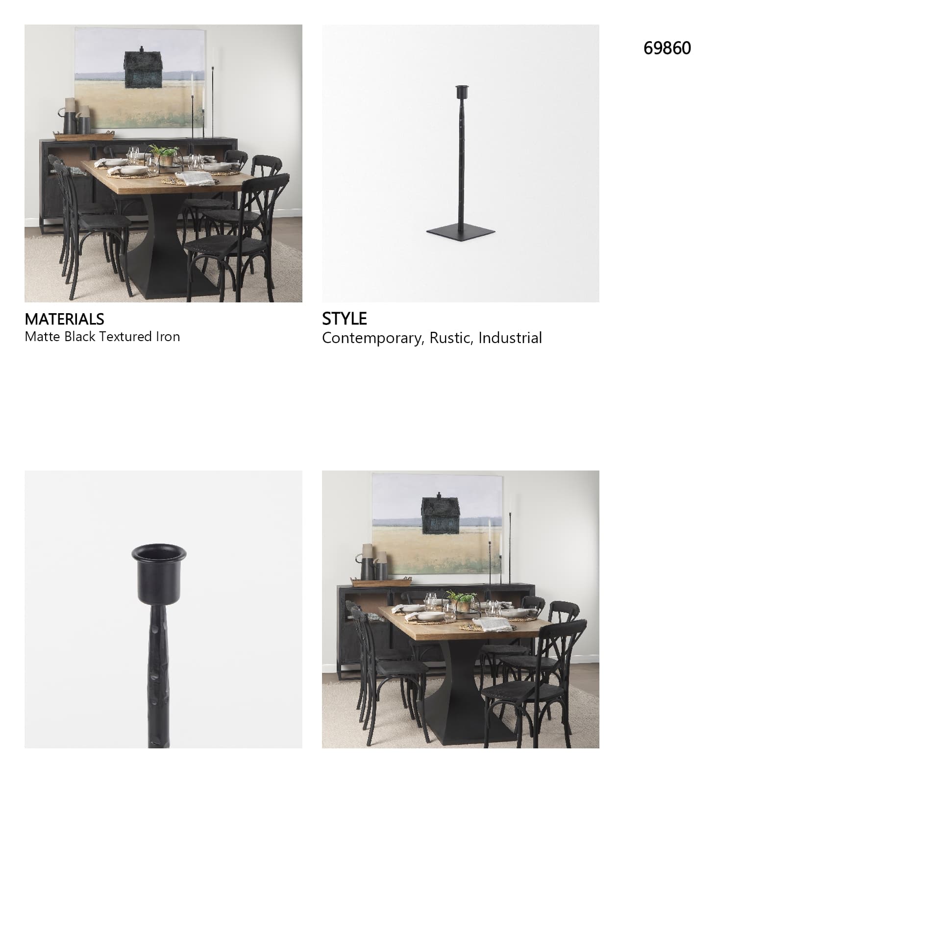 Porter 4.5L x 4.5W x 12.0H Small Black Iron Candle Holder — in a styled room