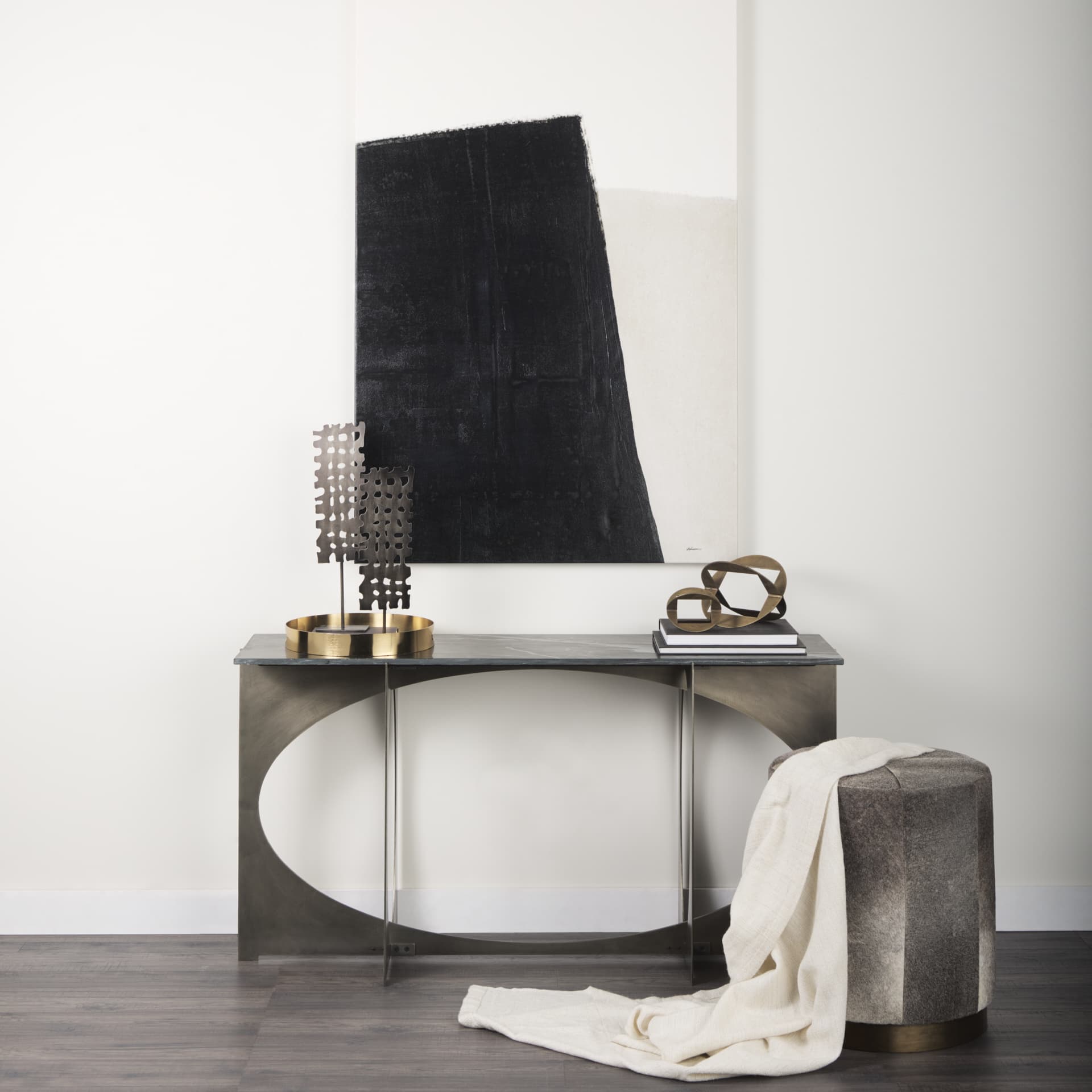 Zahavi I 23"H grey-toned hair-on-hide ottoman — product photograph