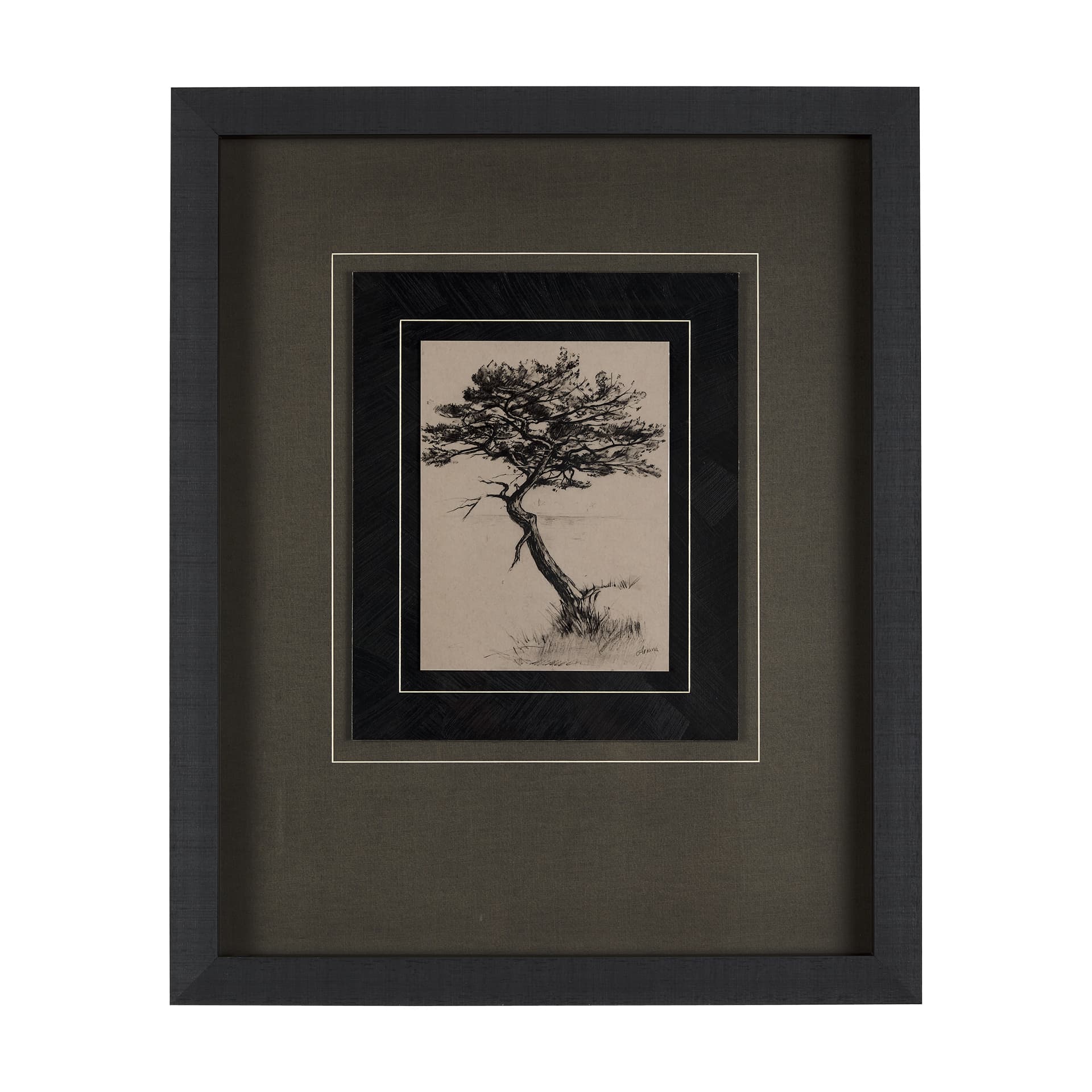 Tree Drawing III by Mercana Studio a Hand Embellished Textured Framed Art Print Matted under Glass — product photograph