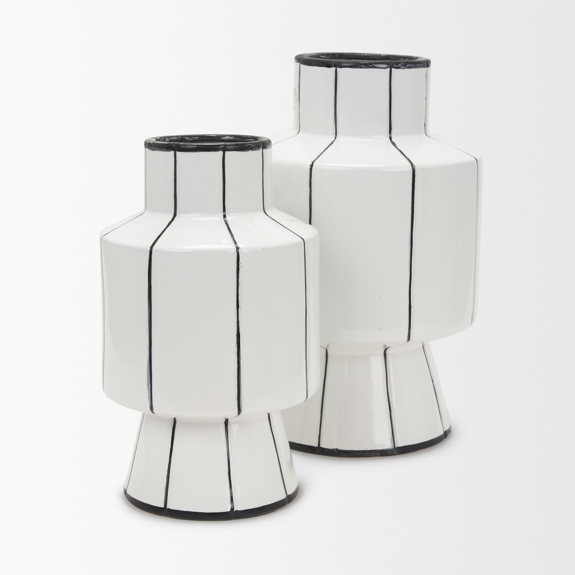 Dinah Large White w/ Black Stripes Ceramic Vase — product photograph