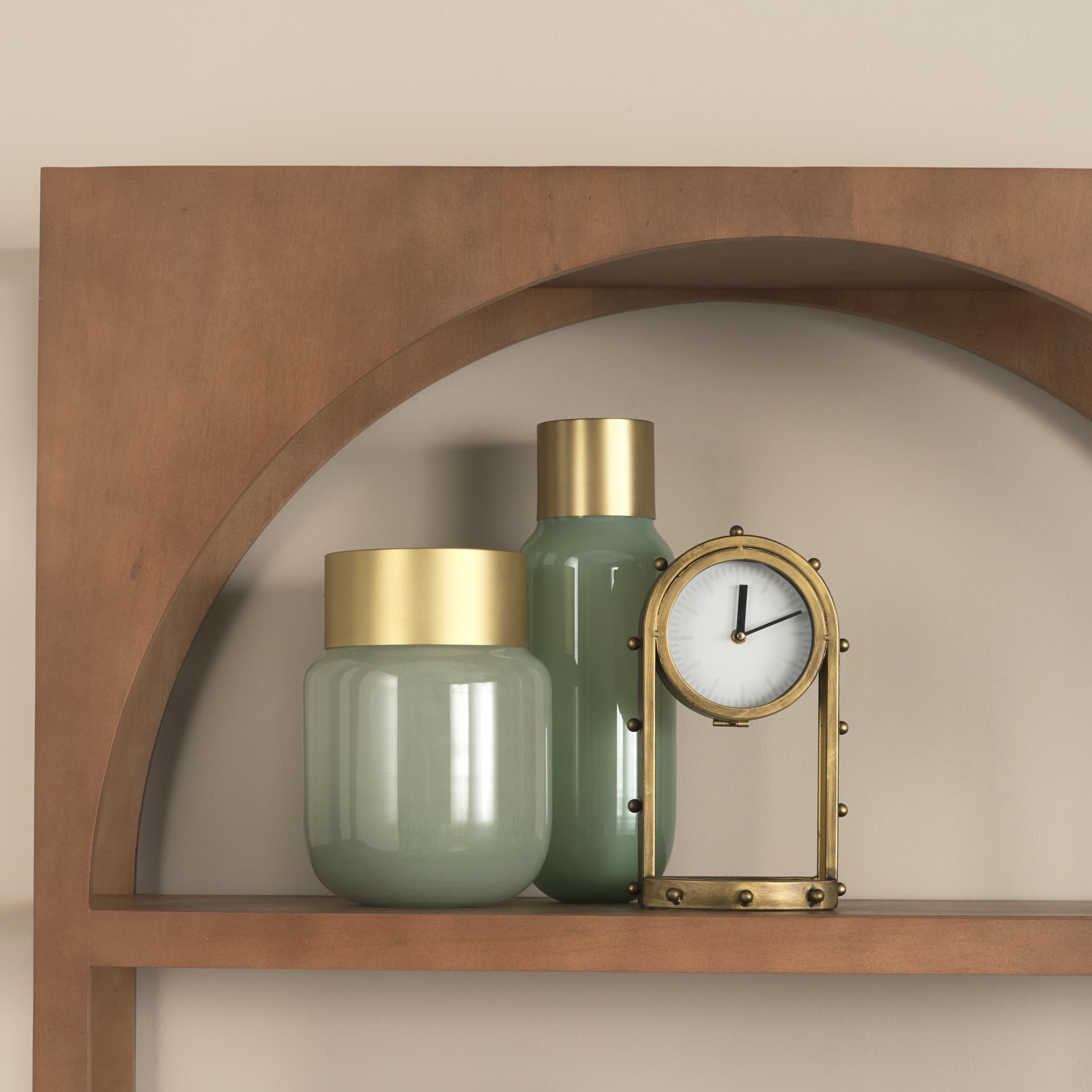 Minty Medium 8.7L x 8.7W x 12.4H Green Glass Vase W/Matte Gold Metal Neck Cuff — product photograph