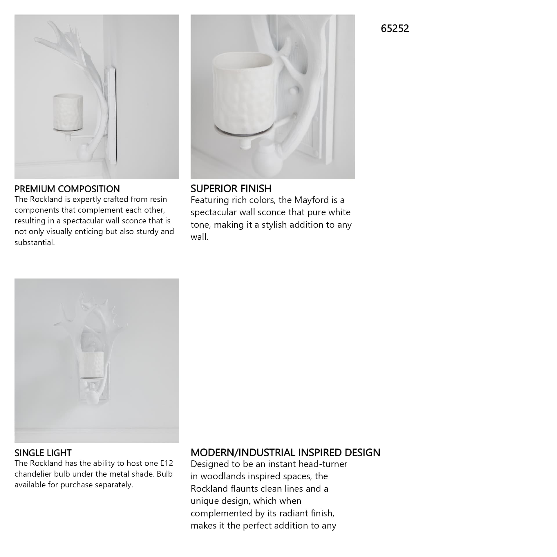 Rockland 8x19.5 White Resin Antlers Wall Sconce — in a styled room