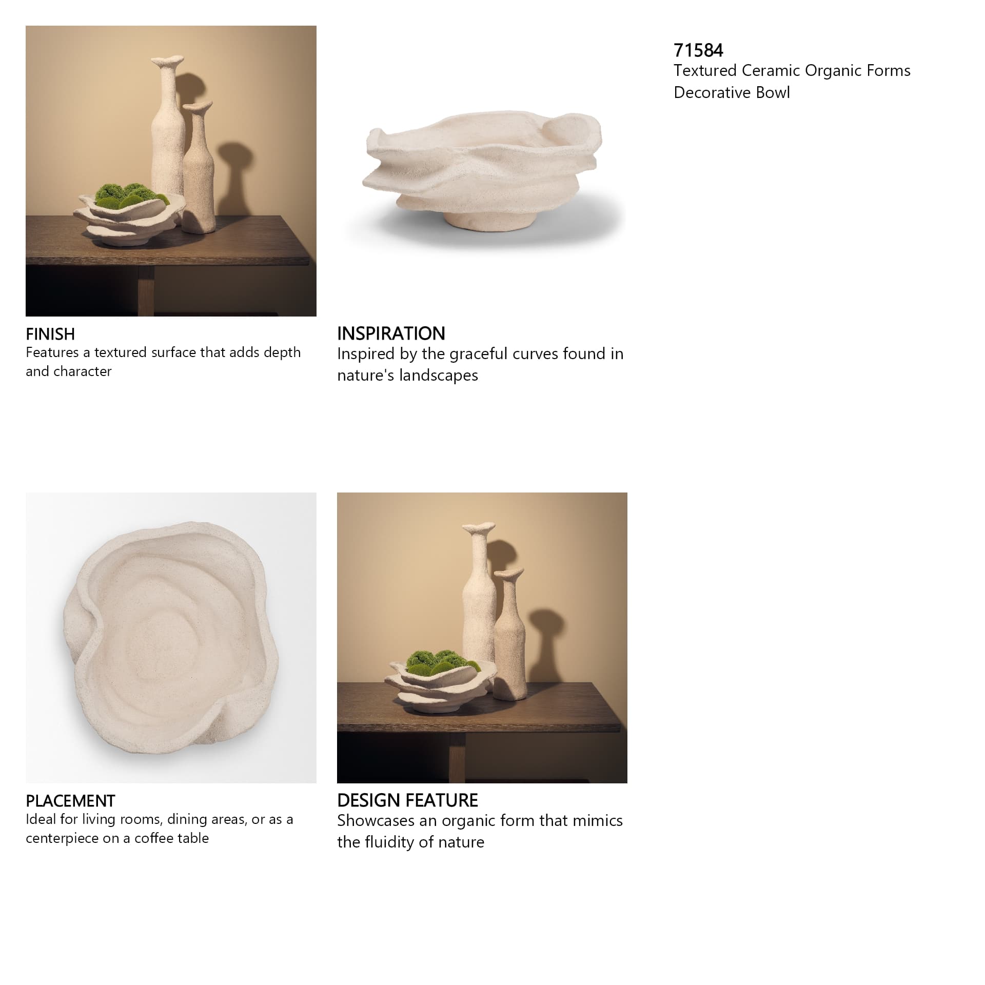 Scala Textured Ceramic Organic Forms Decorative Bowl — in a styled room