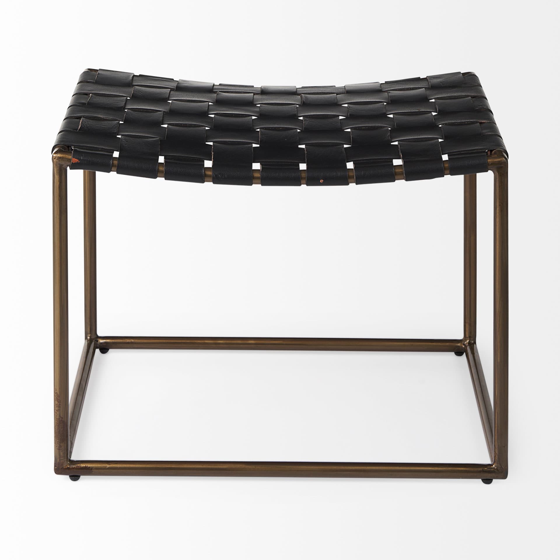 Clarissa 22.0L x 16.0W x 16.75H Black Leather Woven Seat W/ Gold Metal Frame Stool — product photograph