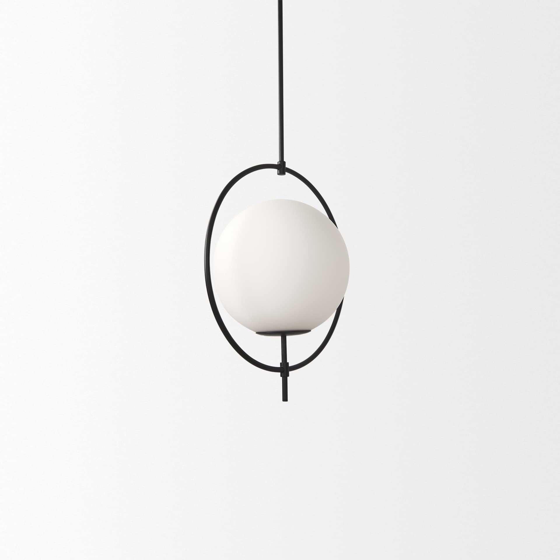 Farrah Frosted Glass Globe set in Matte Black Metal Pendant Ceiling Light — product photograph