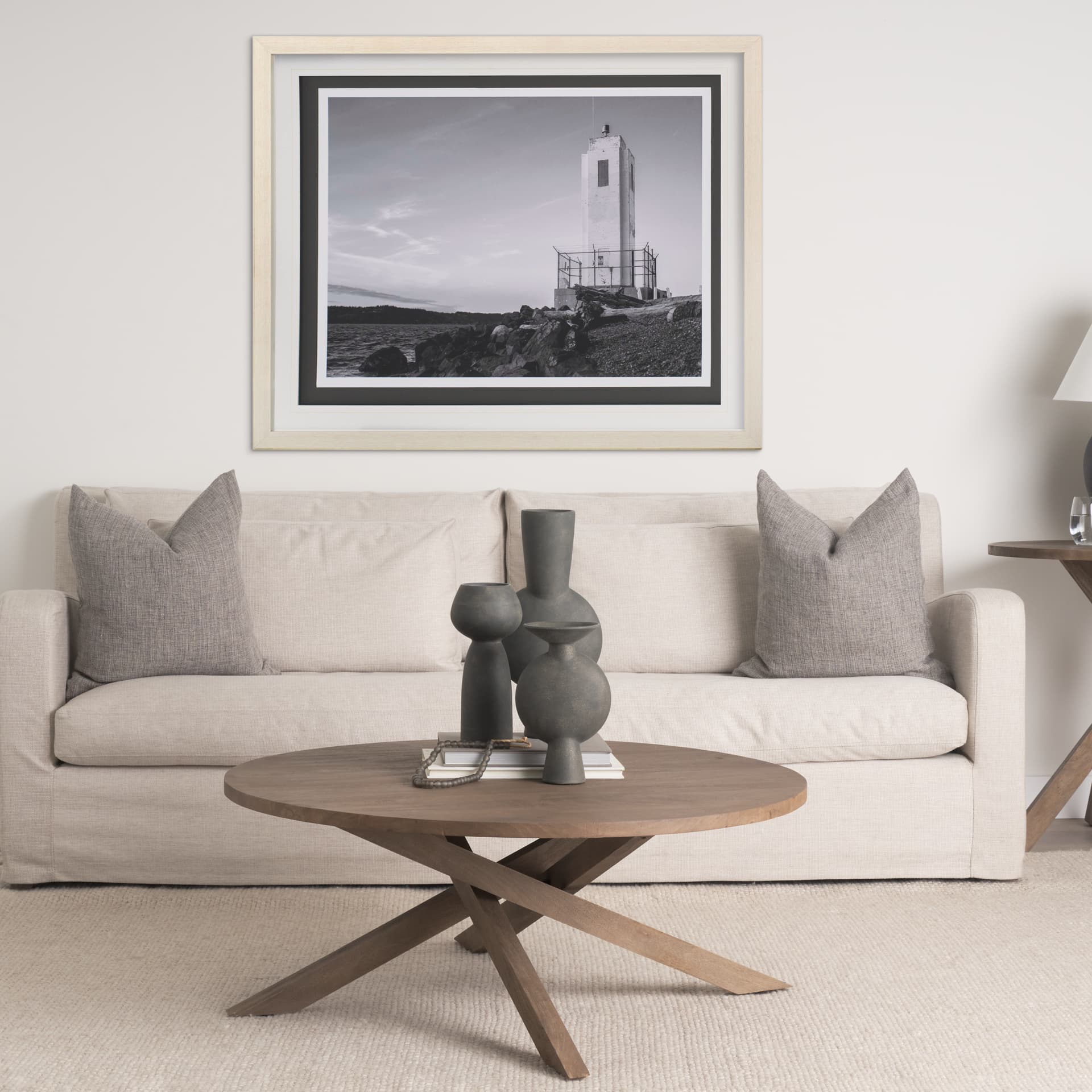 Browns Point Lighthouse by Bisig, Steve a Framed Photo Art Print Matted under Glass — in a styled room