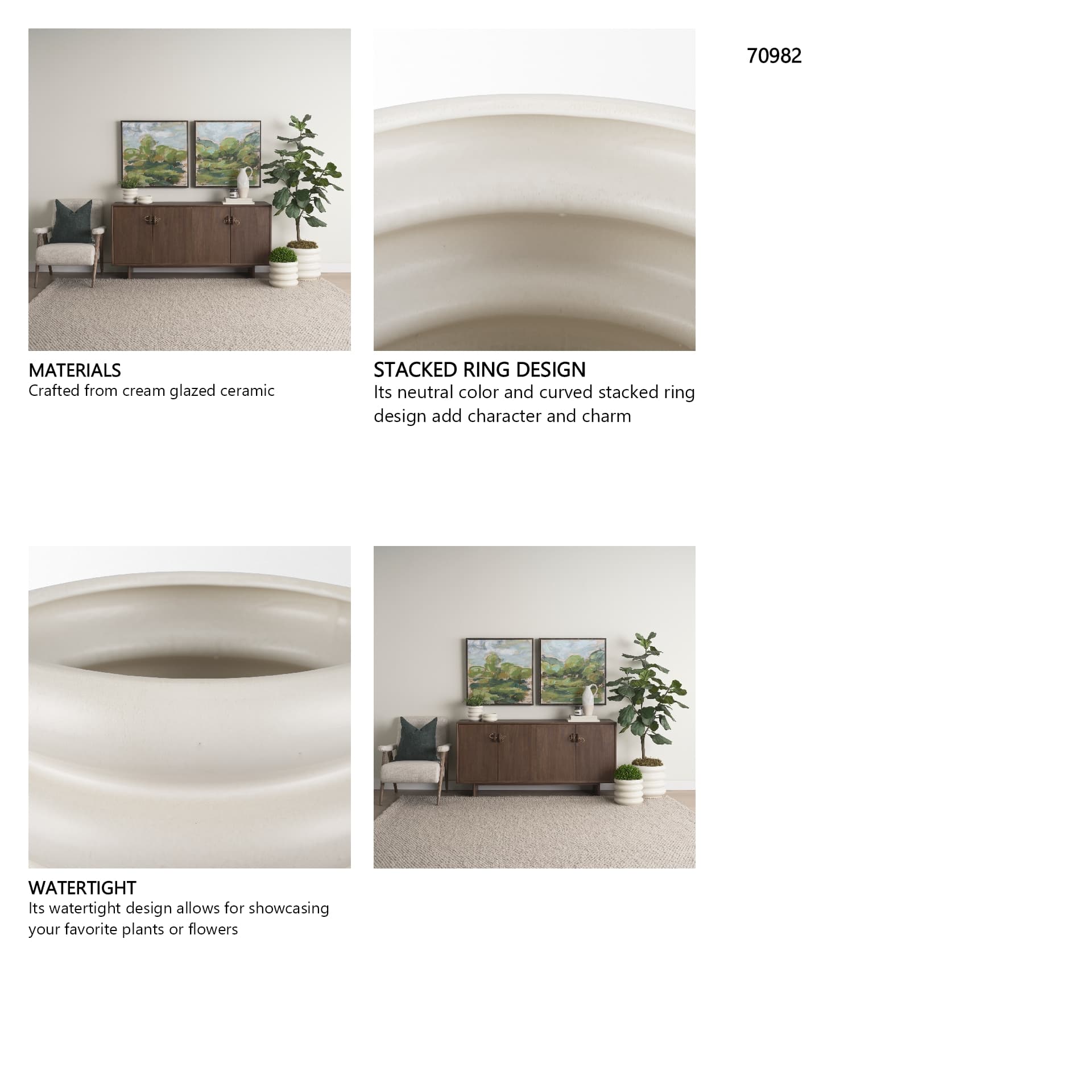 Twyla Tall Cream Glazed Floor Ceramic Vase — in a styled room