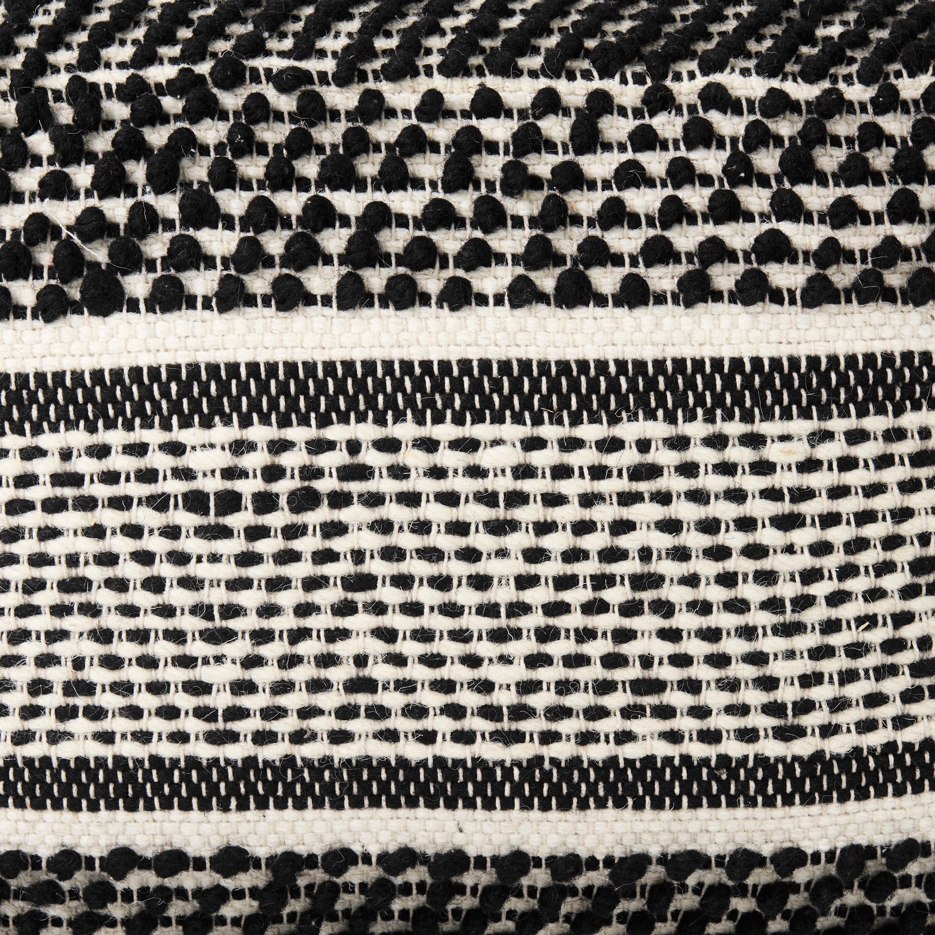 Garima 22.0L x 22.0W x 14.0H Black/White Wool and Cotton Patterned Pouf — product photograph
