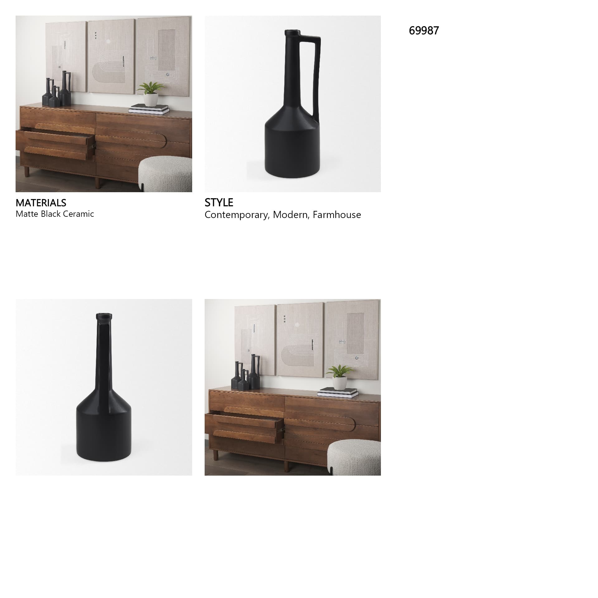 Burton 17.1H Large Matte Black Ceramic Jug Vase — in a styled room