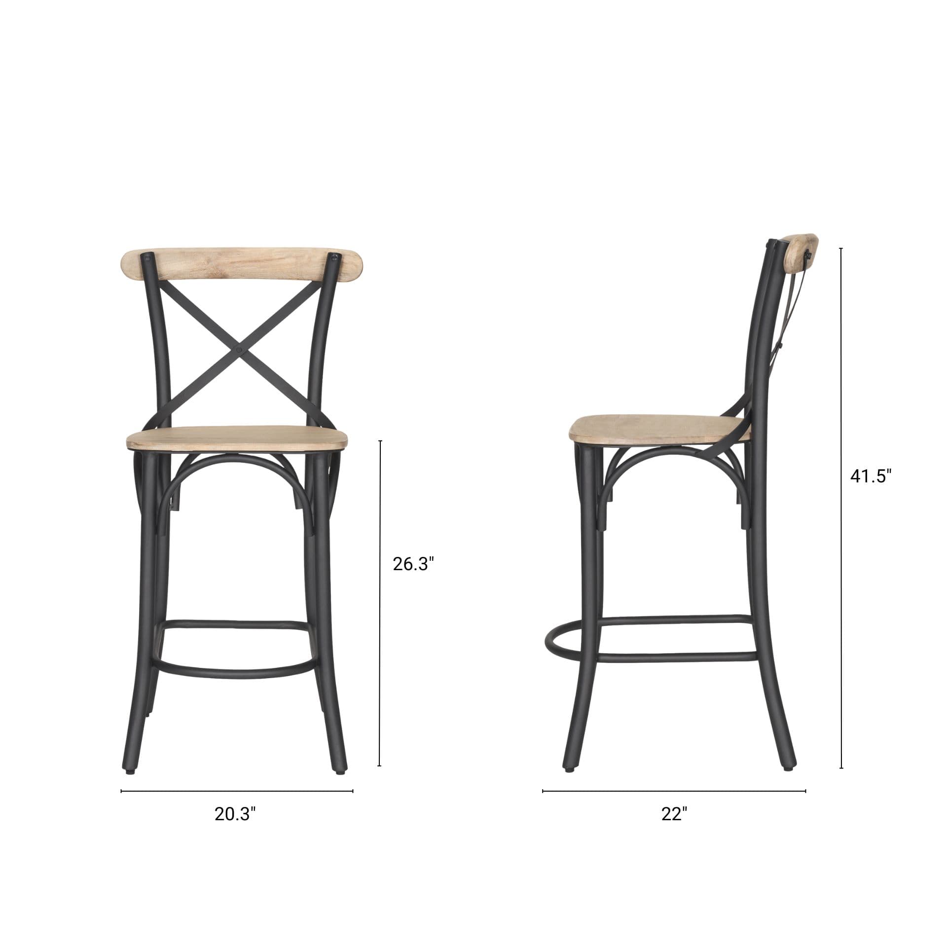Etienne Low Back 26.25in Seat Counter Stool | Light Brown w/ Metal — product photograph