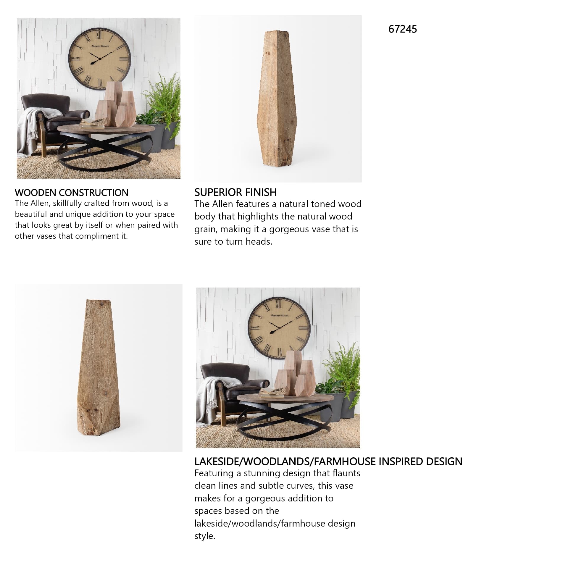 Allen I Large Natural Wooden Base Oval Vase — in a styled room