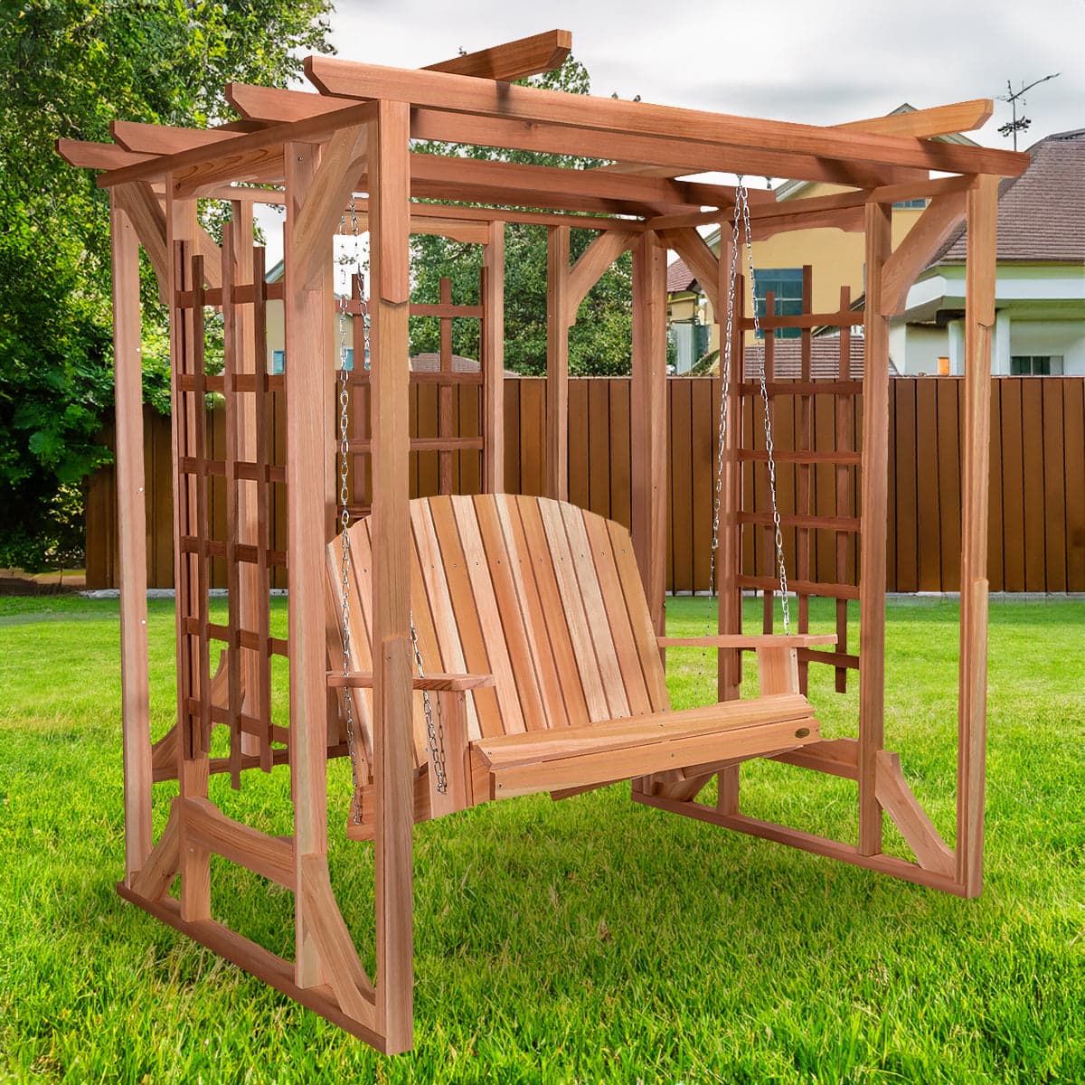 Cedar Pergola Garden Arbor & Swing Set — product photograph