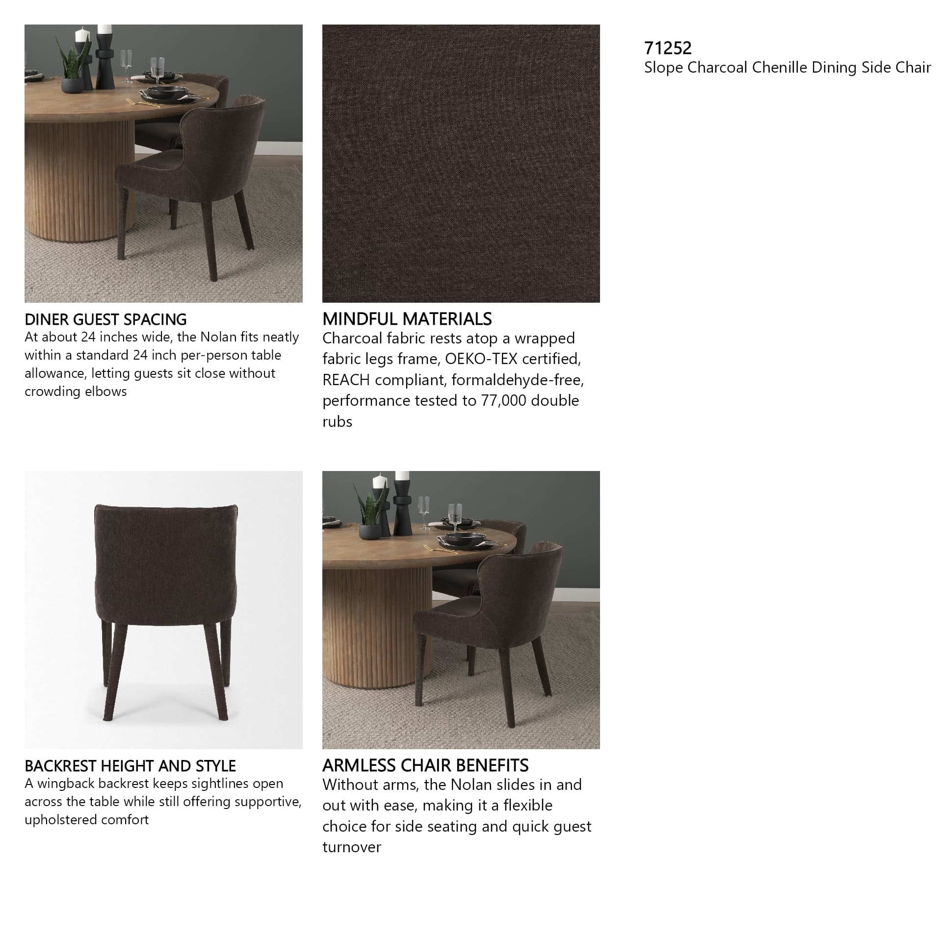 Nolan Wingback Dining Side Chair | Charcoal Chenille w/ Tapered Wood — in a styled room