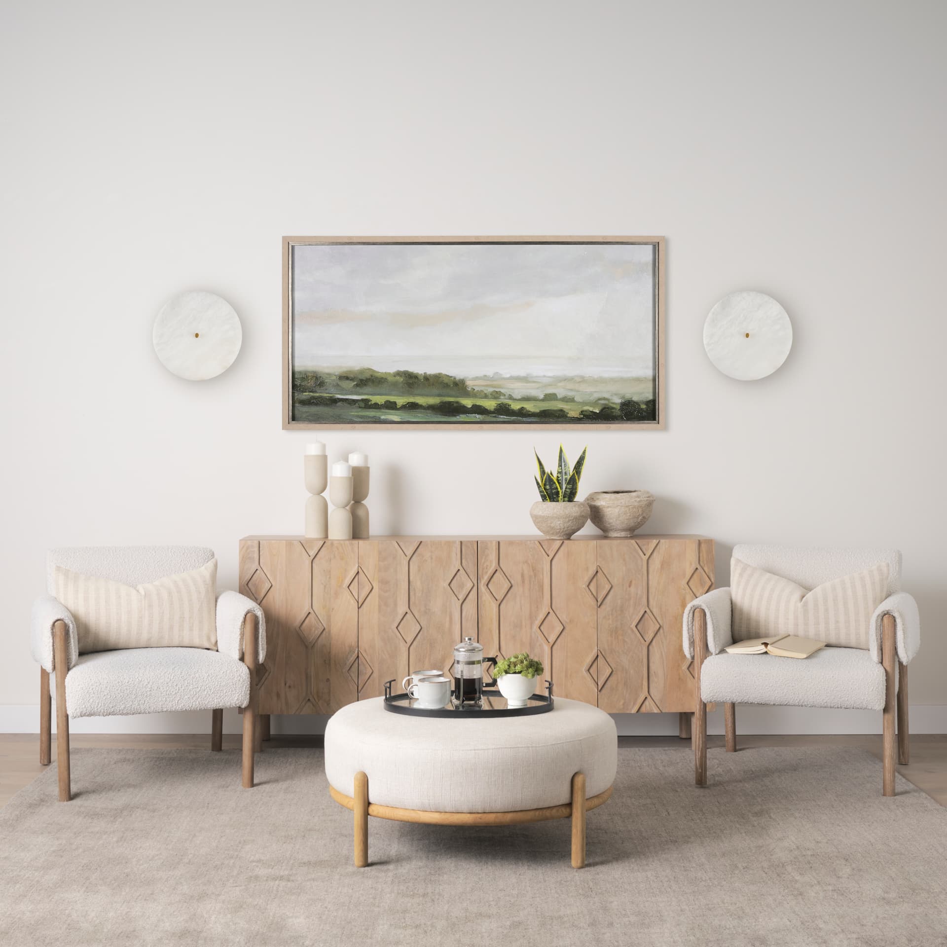 Dolly Brushed Gold Metal w/ Alabaster Shade 4-Light Wall Sconce — in a styled room