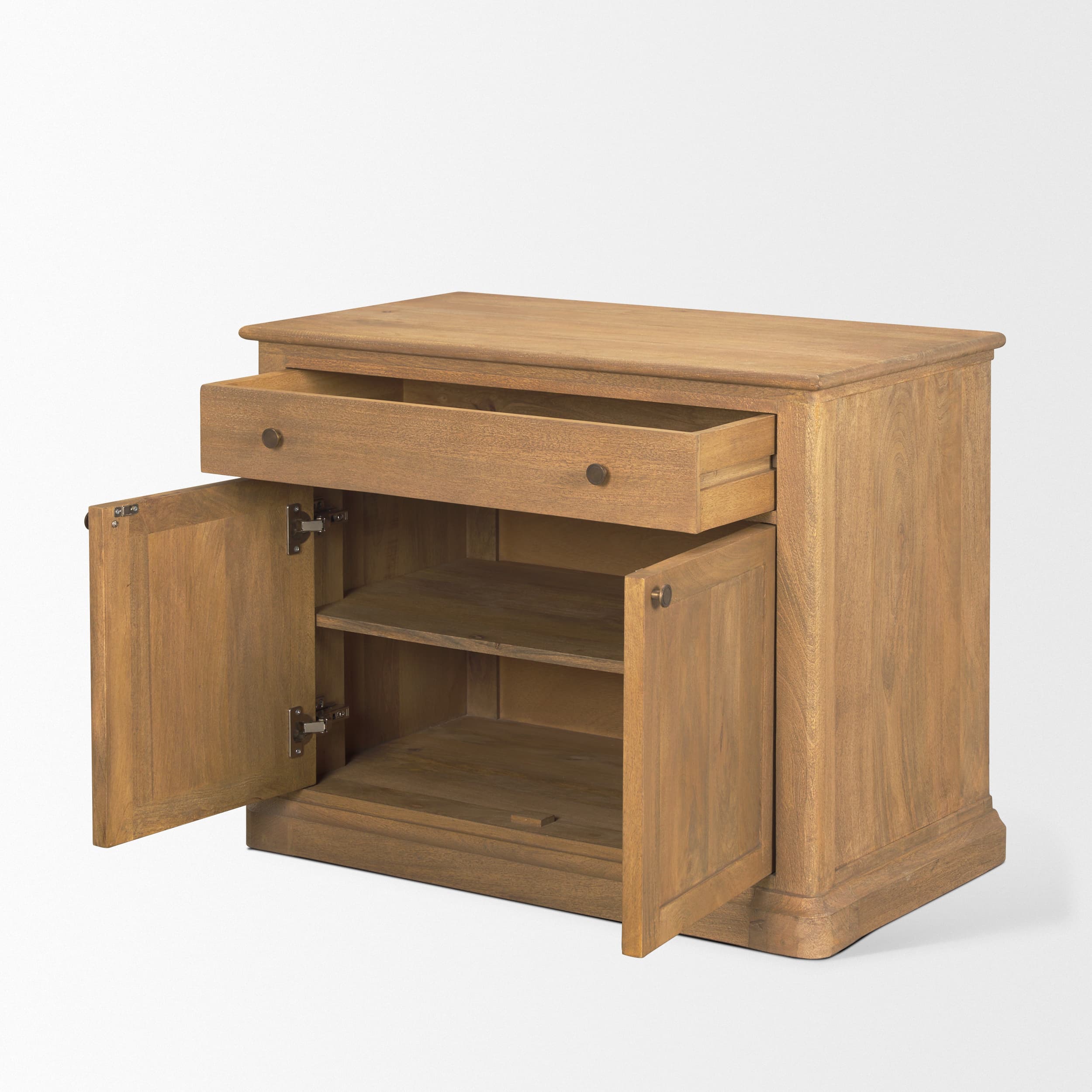 Baron Light Brown Solid Wood w/ Gunmetal Knobs 2-Door Accent Cabinet — product photograph