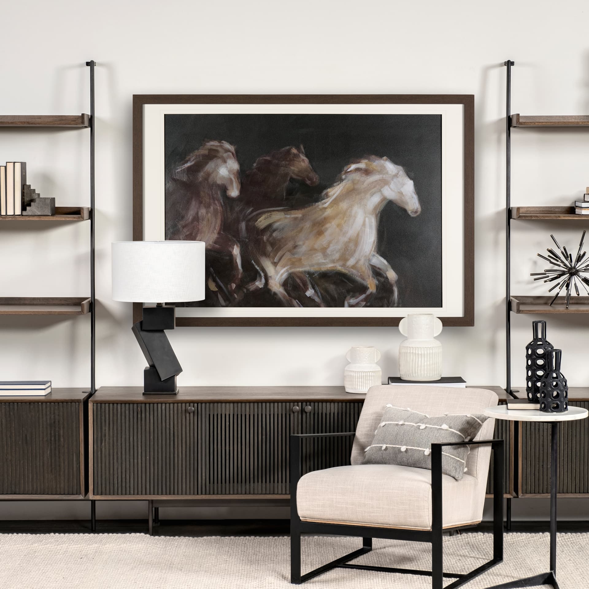Running Wild - Speed by Mercana Studio Hand Embellished Textured Framed Art Print Matted under Glass — in a styled room