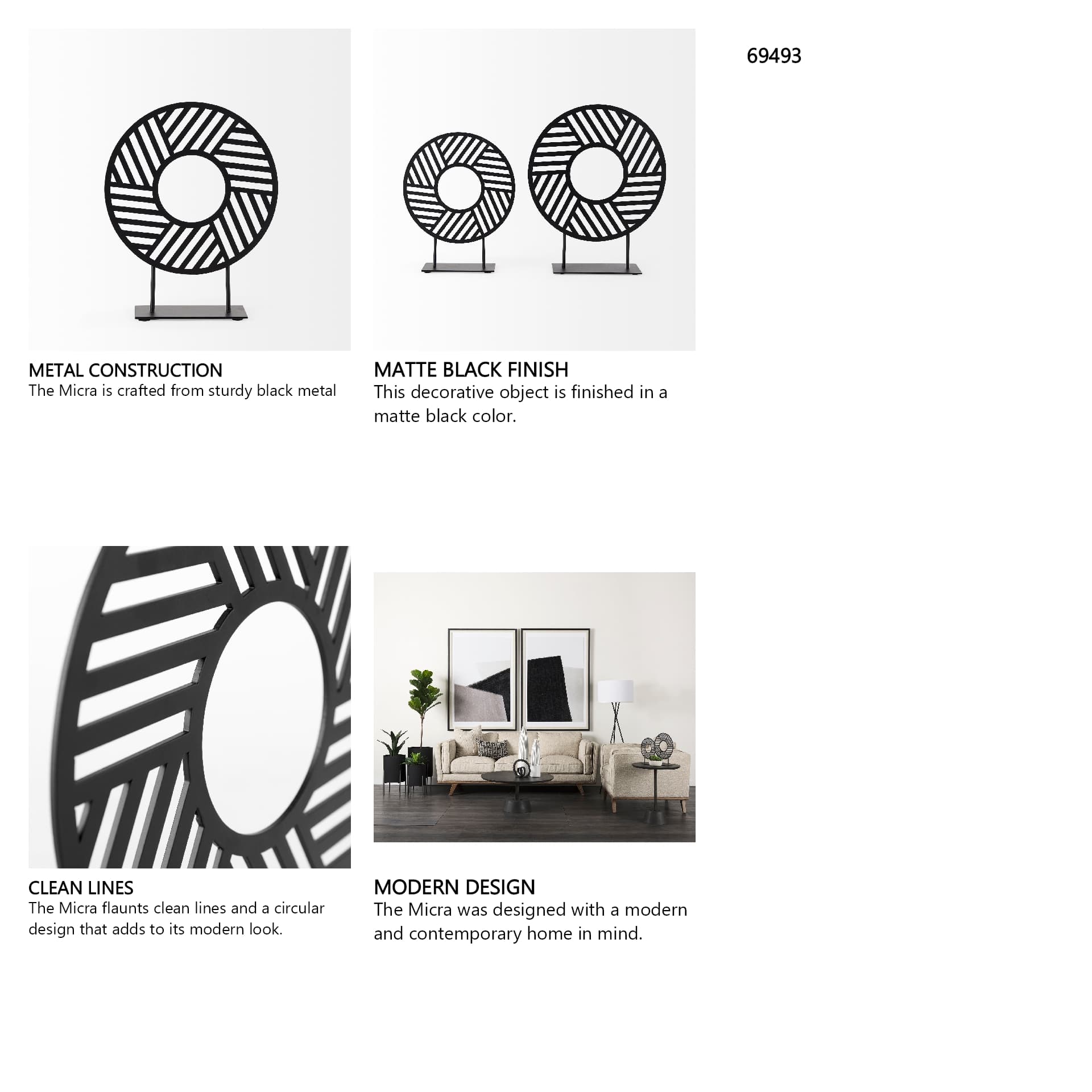 Micra 9.1L x 2.6W x 10.9H Matte Black Metal Decorative Object on a Stand — in a styled room