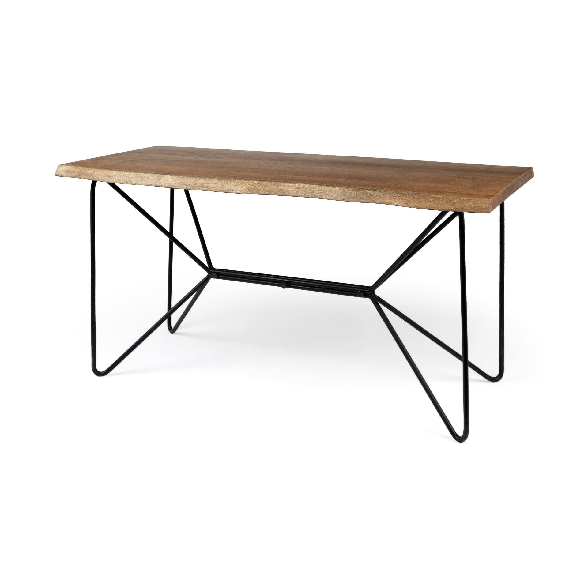 Papillion IV 60L x 26W Natural Solid Wood and Live Edge Iron Office Desk — product photograph