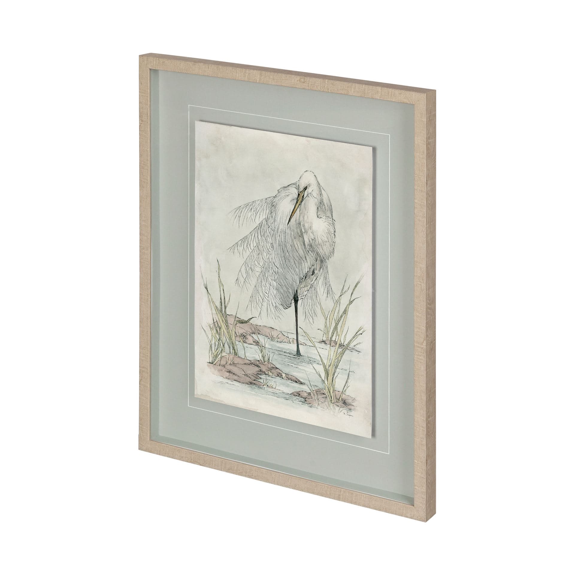 White Egret by Mercana Studio a Hand Embellished Textured Framed Art Print Matted under Glass — product photograph