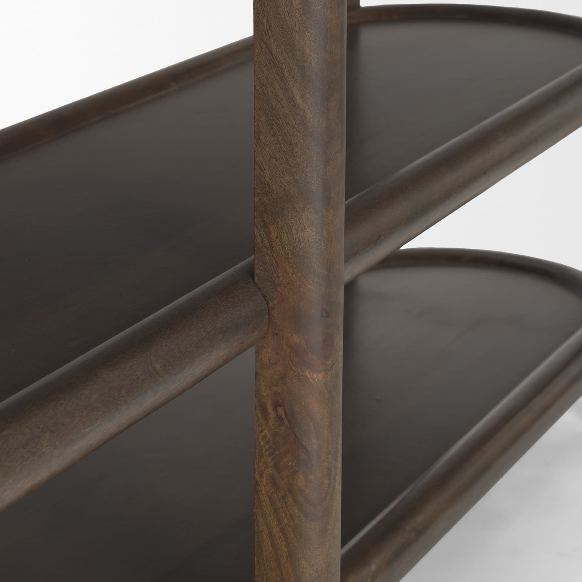 Romi Dark Brown Wood w/ 3 Shelves Oval Console Table — product photograph