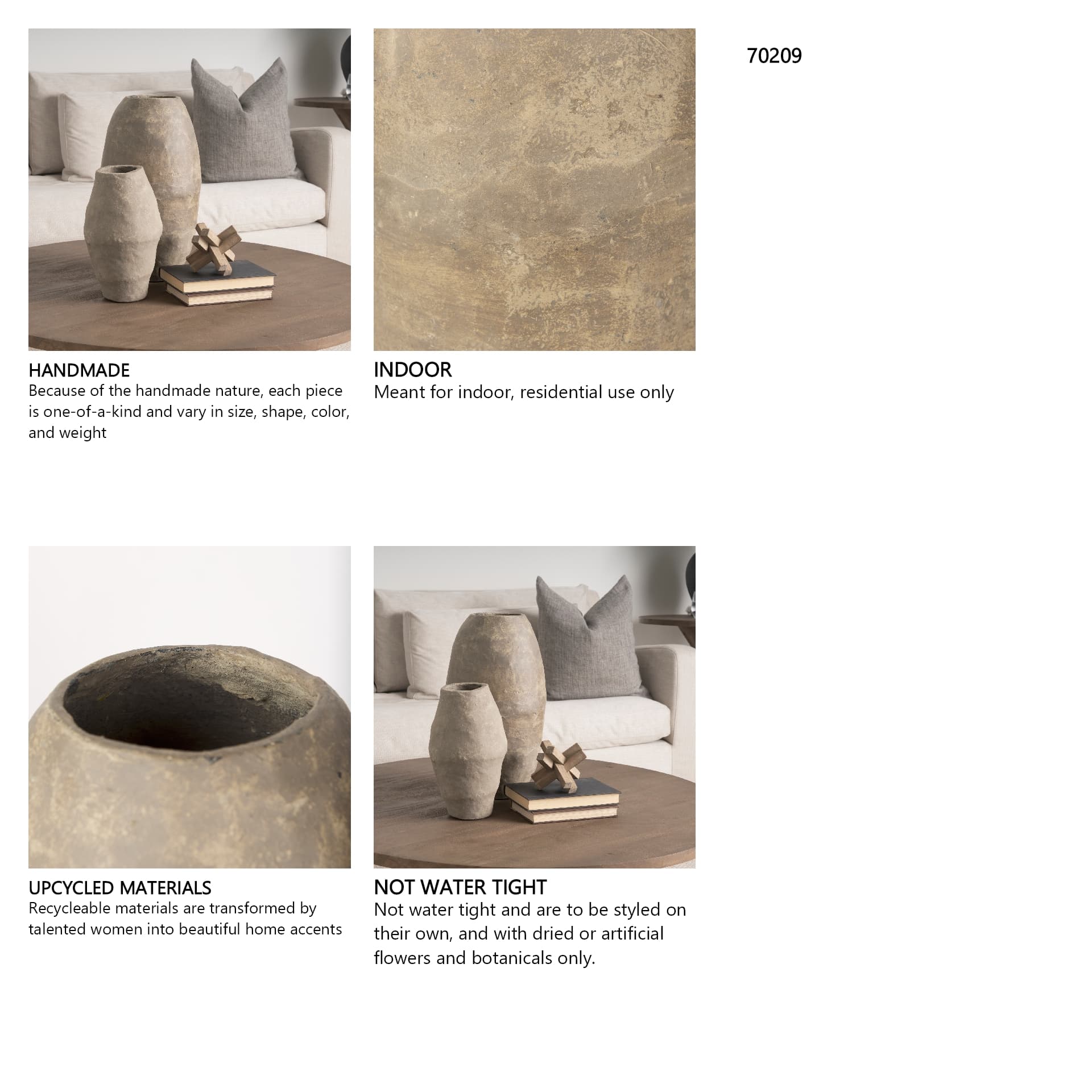 Rundal Large Gray Paper Mache Vase — in a styled room