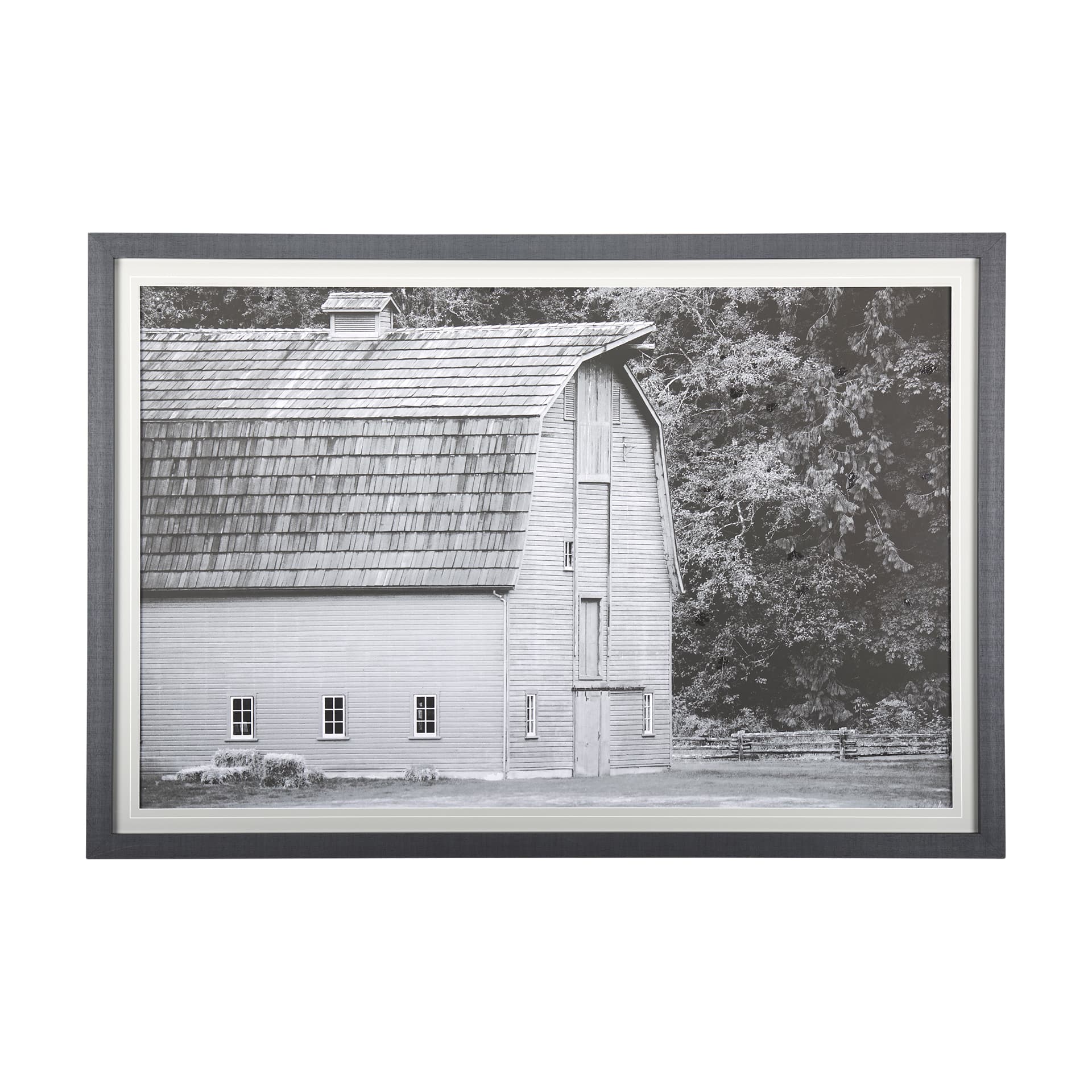 Grey & White Barn I by Mercana Studio Hand Embellished Textured Framed Photo Art Print Matted under — product photograph