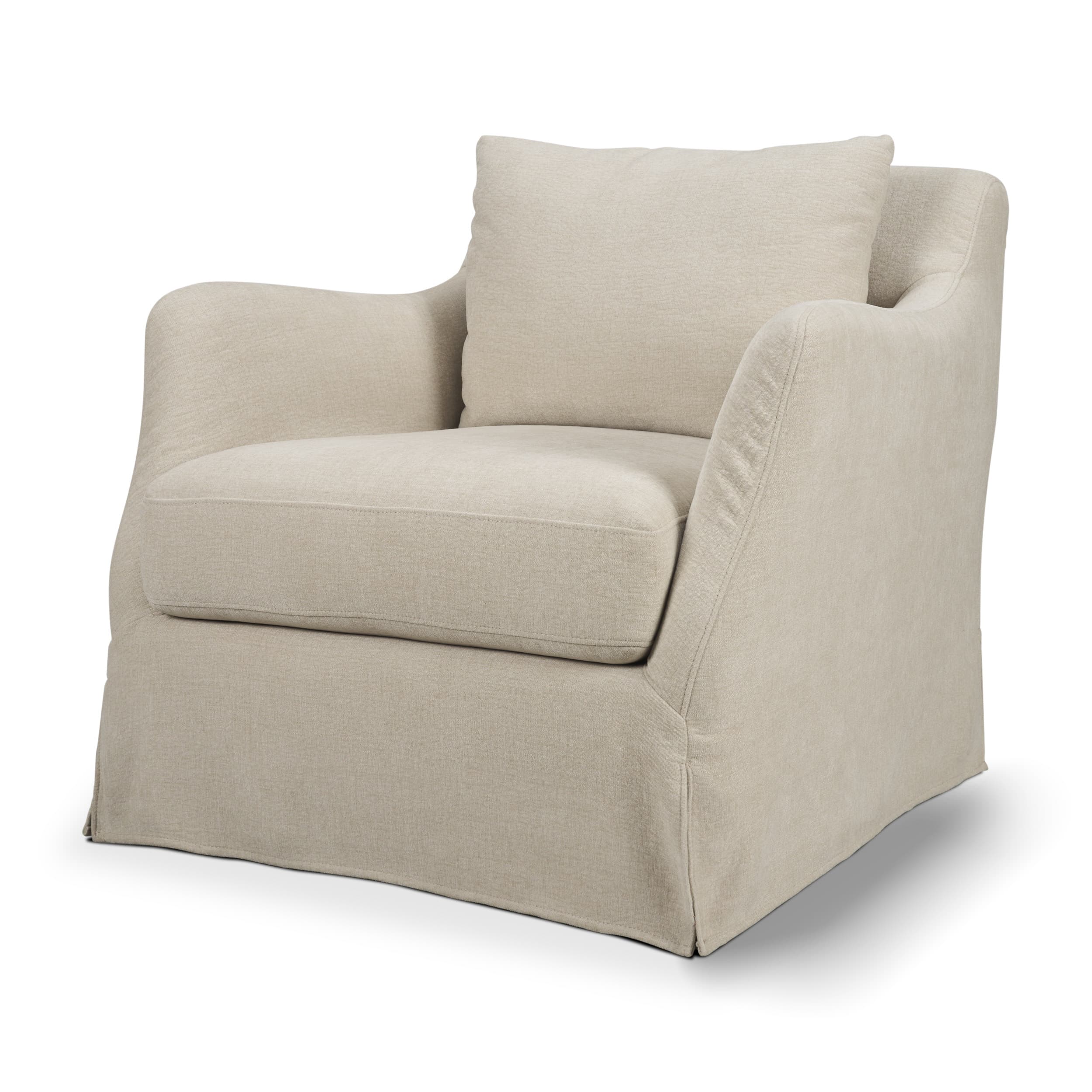 Ellington Slipcovered Slope Arm Swivel Swivel Accent Chair | Cream Fabric — product photograph