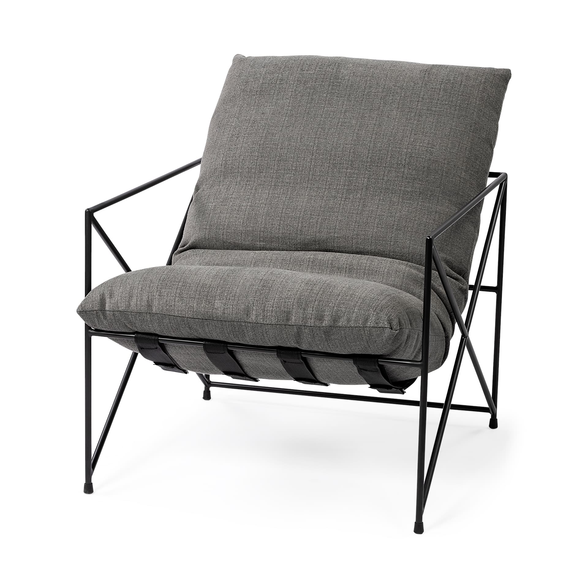 Leonidas 28.5L x 29.5W x 34.0H Grey Fabric Wrap Black Metal Frame Accent Chair — product photograph