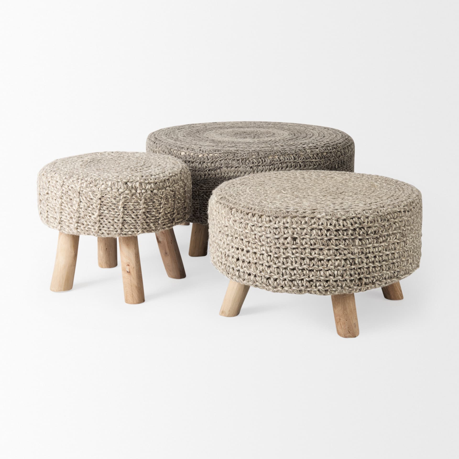 Bina 24.0L x 24.0W x 14.0H Light Gray 4 Legged Wool Stool — product photograph