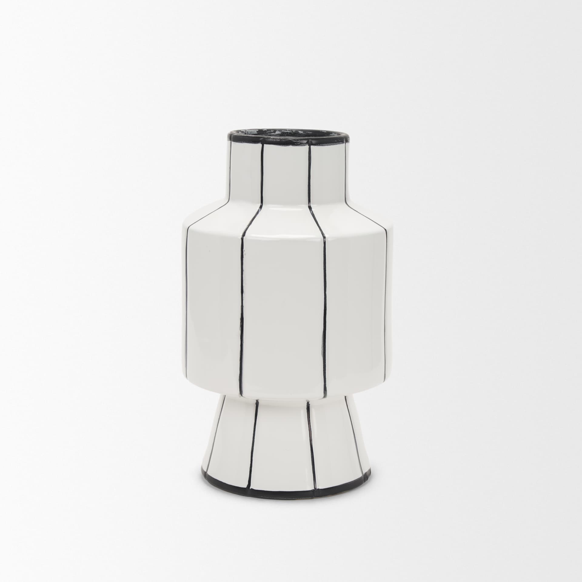Dinah Small White w/ Black Stripes Ceramic Vase — product photograph