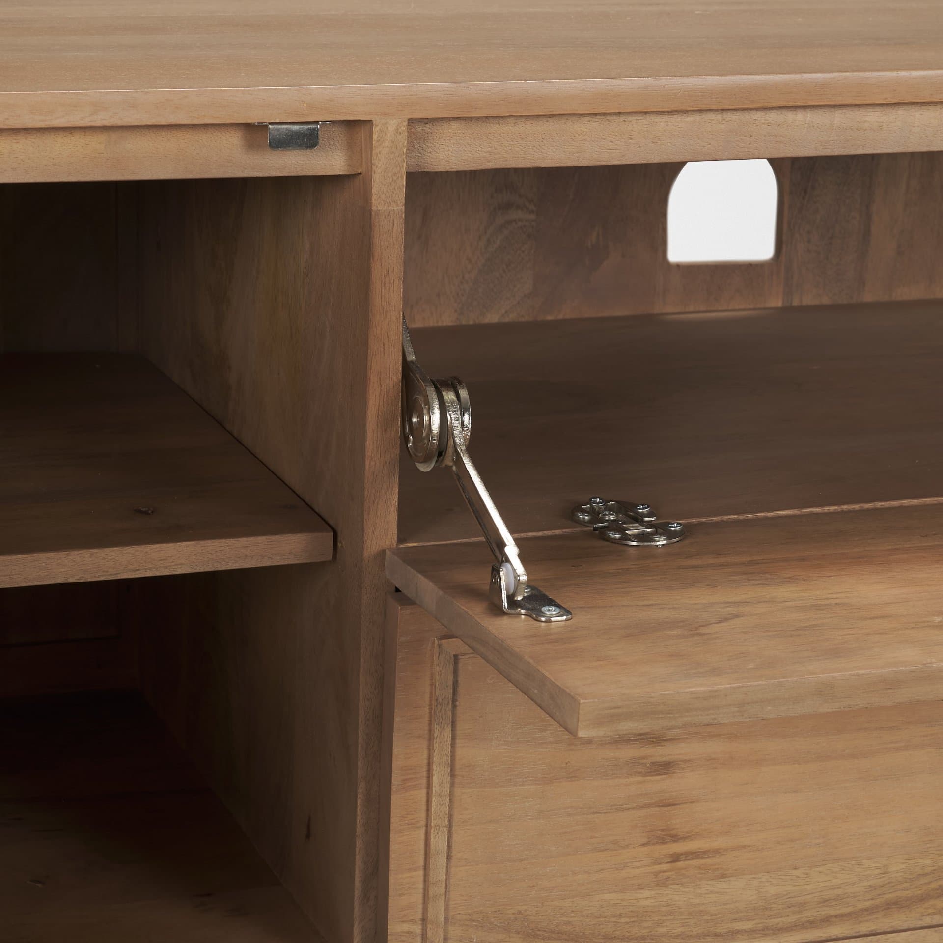 Phil Light Brown Wood 2 Door 1 Drawer w/ Pull Down Media Console — product photograph