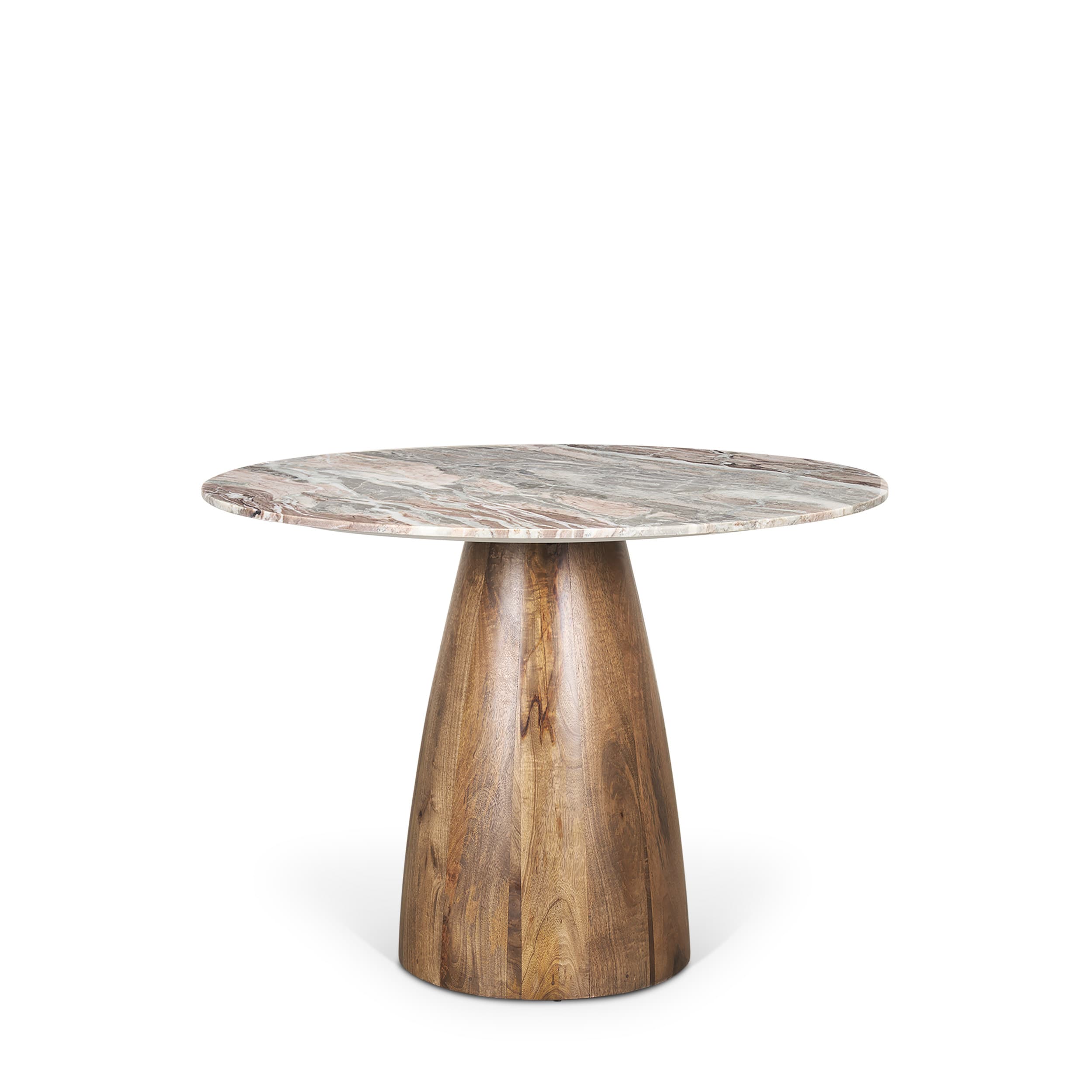 Allyson 42" Round Pedestal Dining Table | Savar Pink Marble & Brown Wood | Seats 4 — product photograph