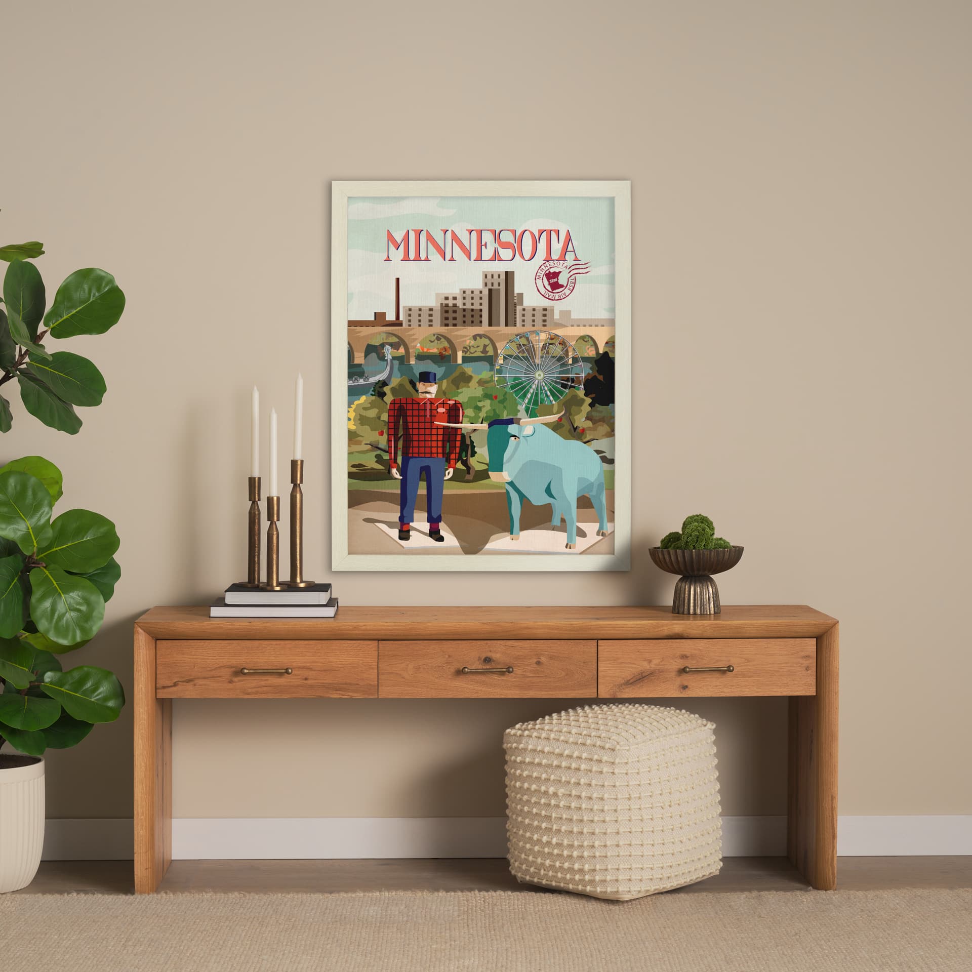 Minnesota Go USA (L) by Mercana Studio a Hand Embellished Decograph Framed Art Print — in a styled room
