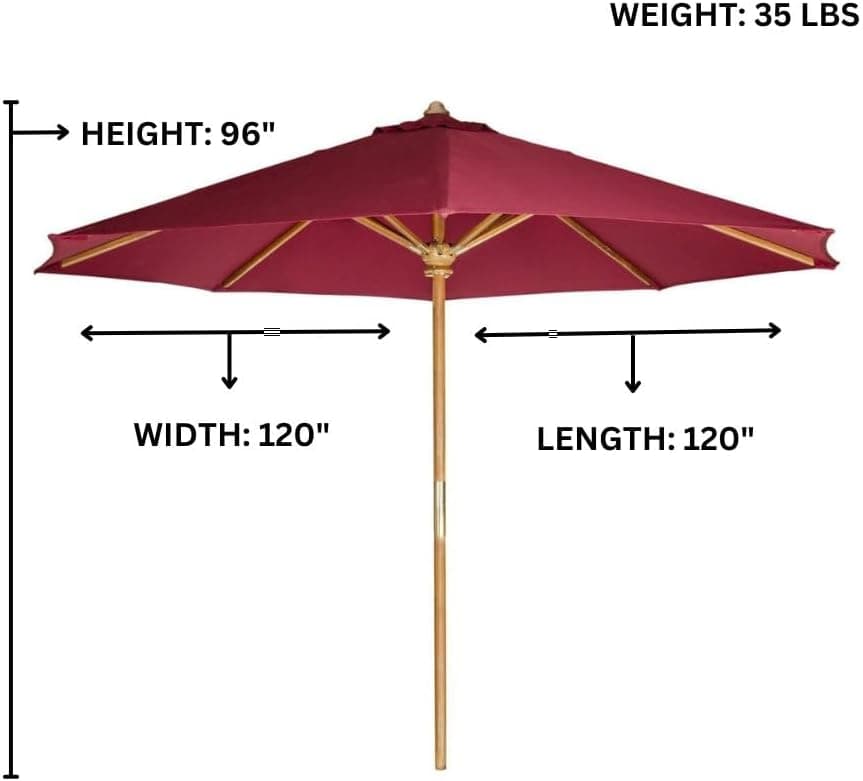 10-ft Teak Market Umbrella with Red Canopy TU90-R — product photograph