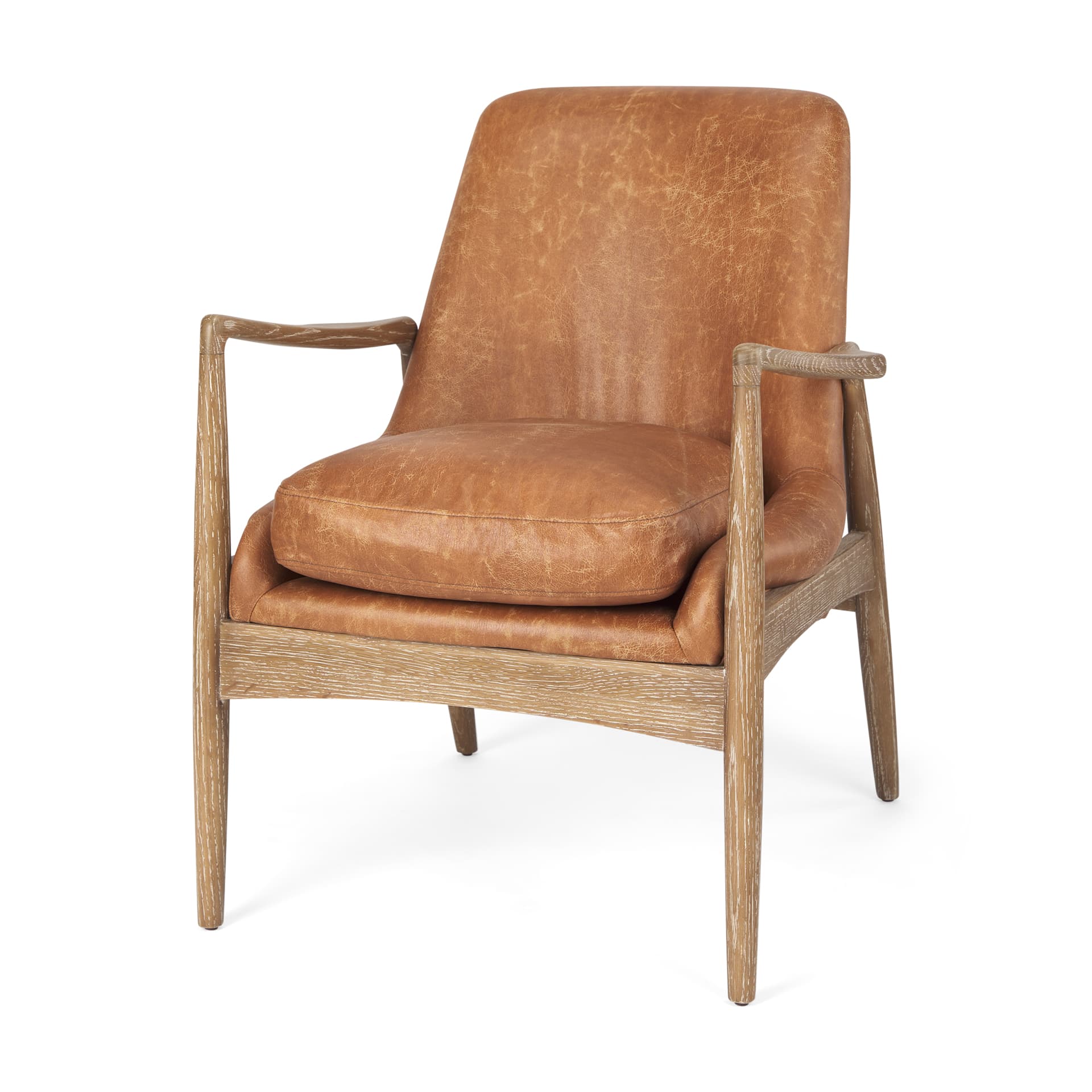 Westan Cognac Faux Leather W/Medium Brown Wood Accent Chair — product photograph