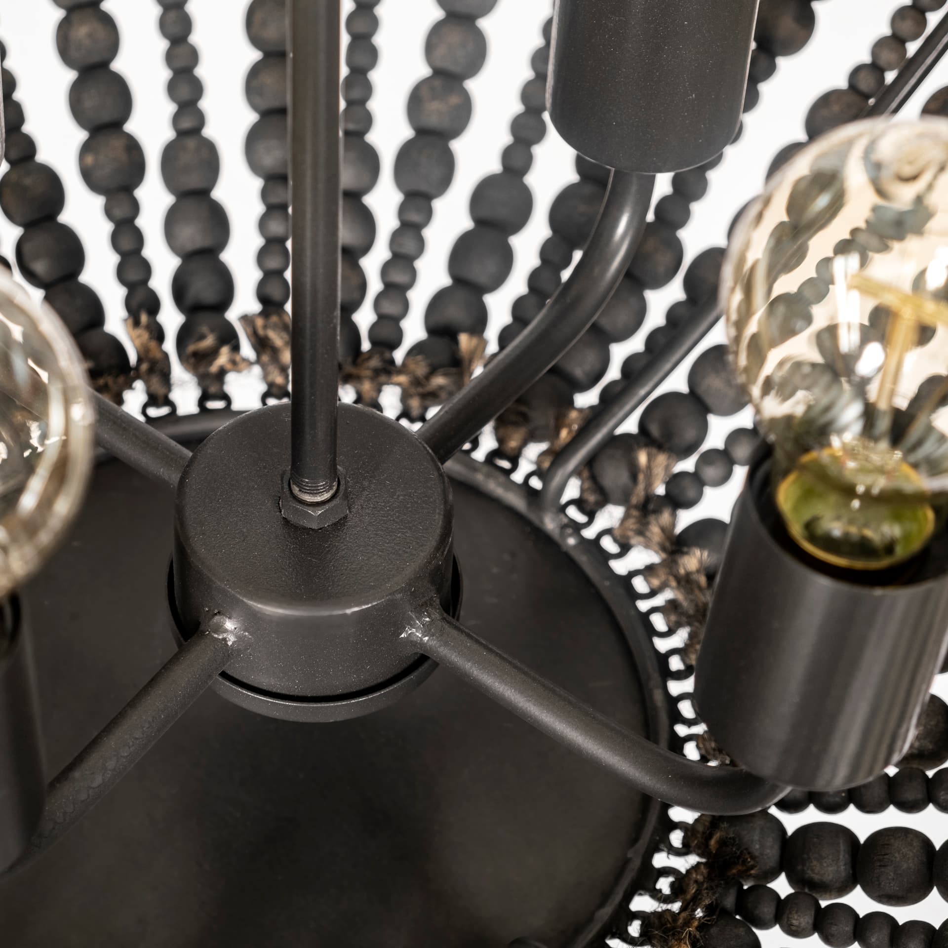 Liam I 32x30 Black Wooden Bead Bowl-Style Four Bulb Chandelier — product photograph
