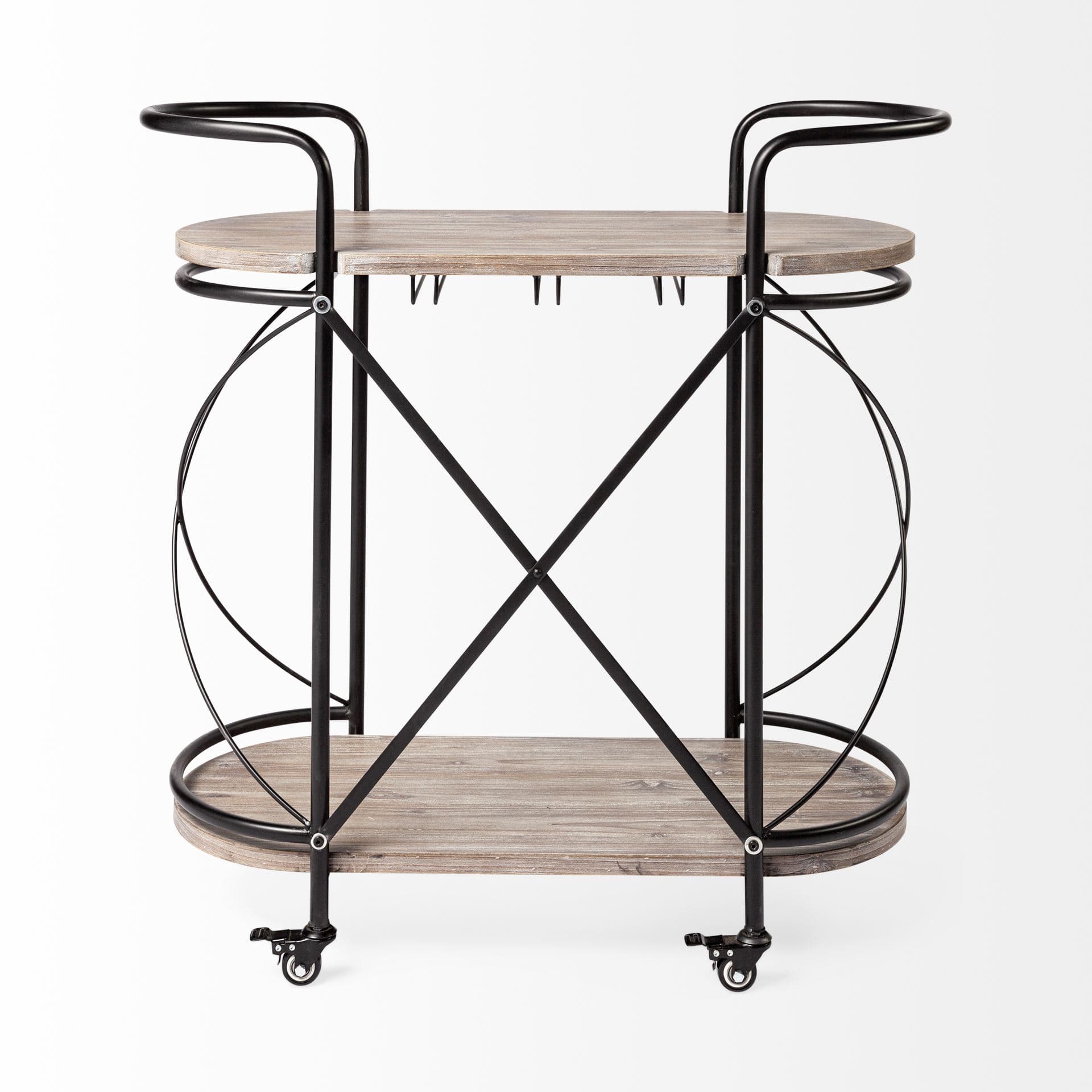 Marlon Black Metal Frame Two Tier Shelves w/Stemware holder Bar Cart — product photograph