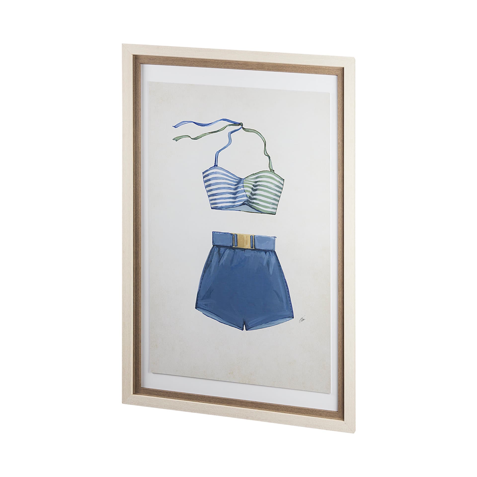 Swimsuit Blue by Mercana Studio a Hand Embellished Textured Framed Art Print Matted under Glass — product photograph