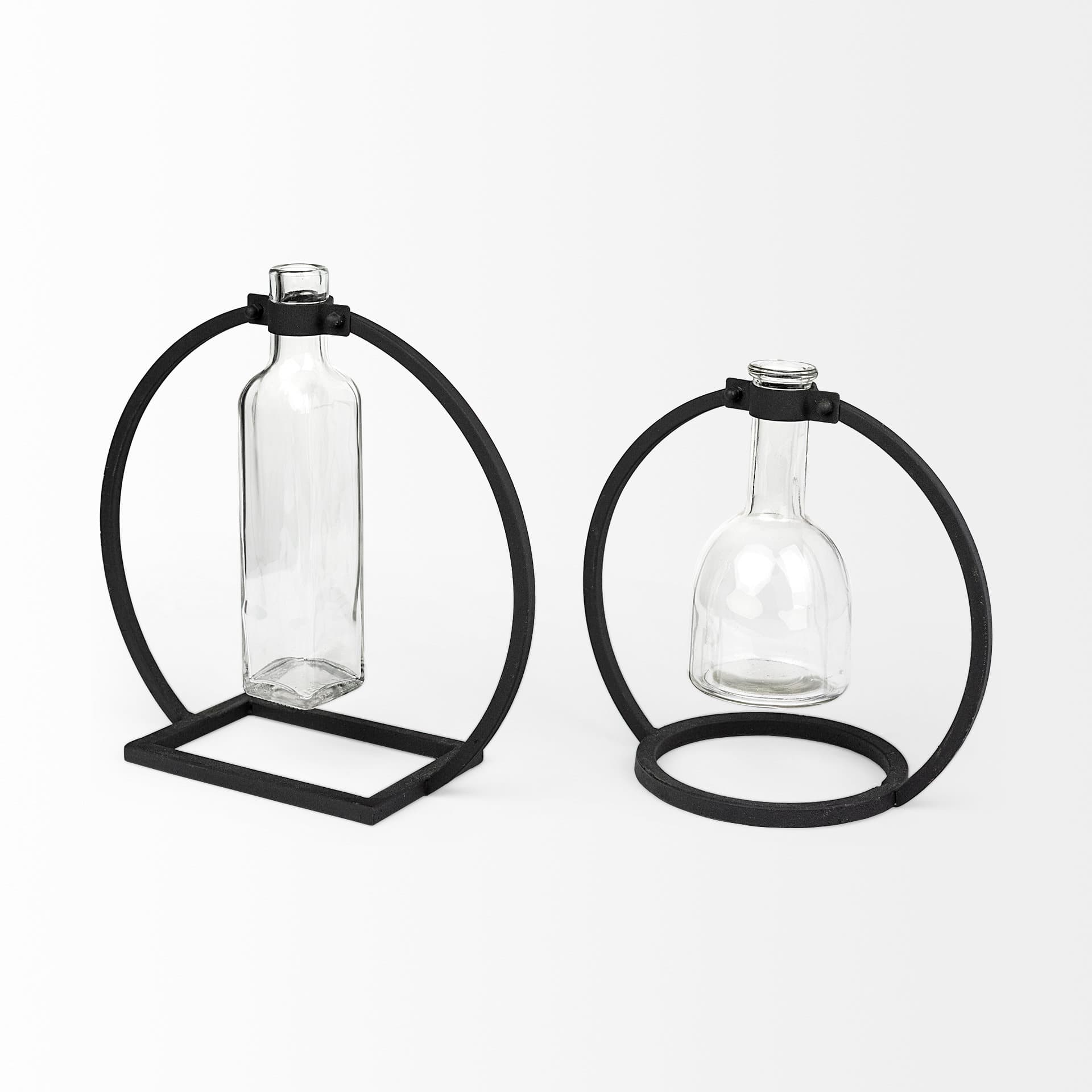 Monica I Short Black Metal Glass Bottle Vase — product photograph