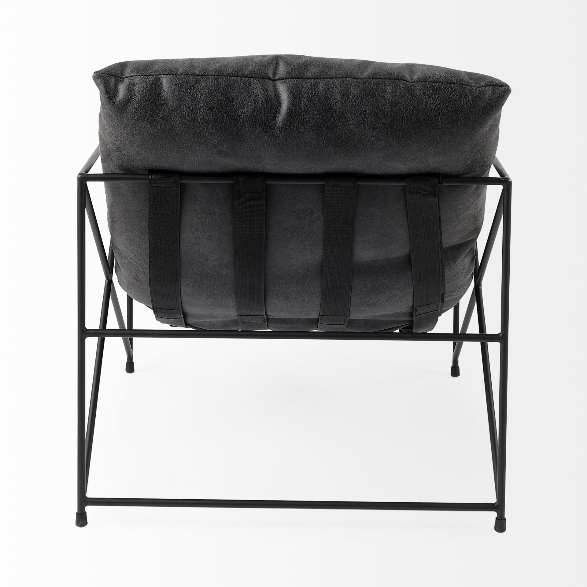 Leonidas 28.5L x 29.5W x 34.0H Black Faux Leather Seat W/ Black Metal Frame Accent Chair — product photograph
