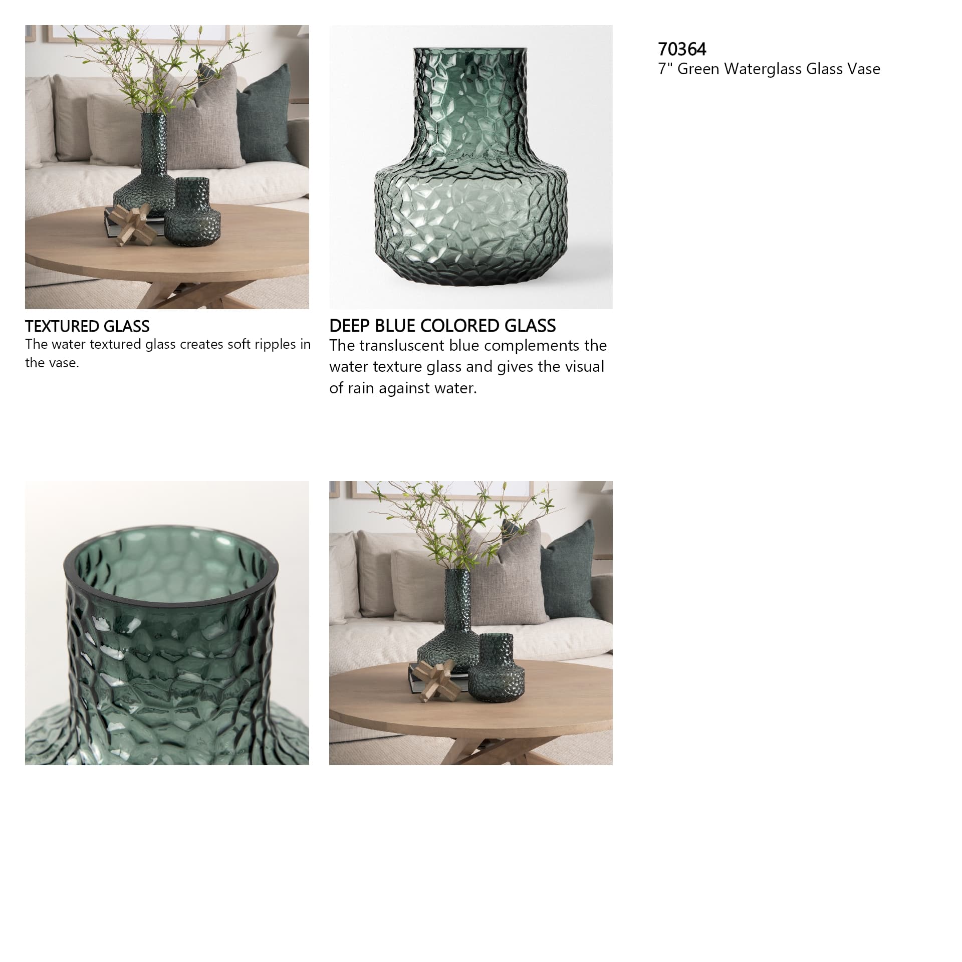 Jolene 7" Green Waterglass Glass Vase — in a styled room
