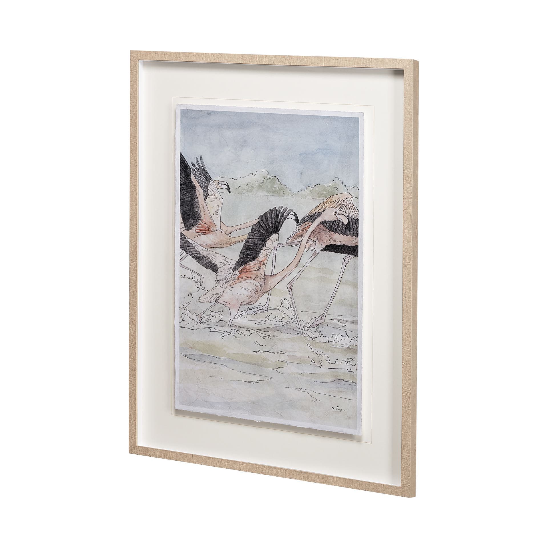 Flamingo I by Mercana Studio a Hand Embellished Textured Framed Art Print Matted under Glass — product photograph