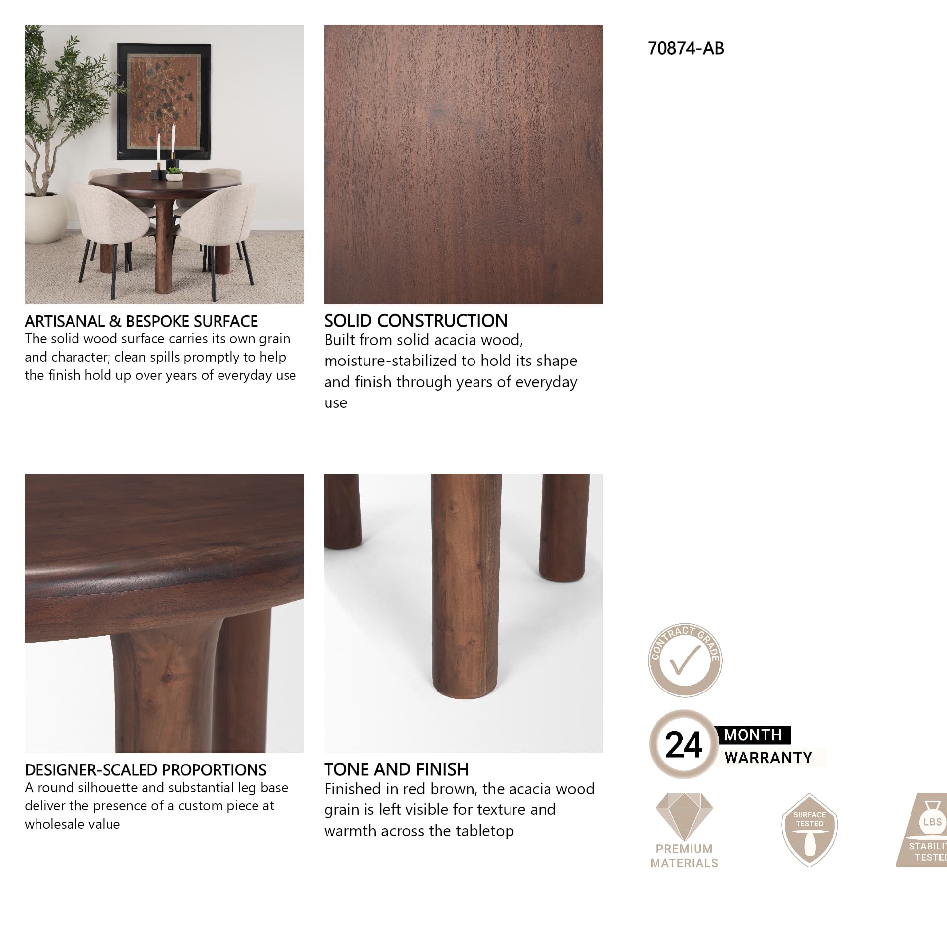 Soma 48" Round Dining Table | Modern | Red Brown Wood | Seats 4 — product photograph