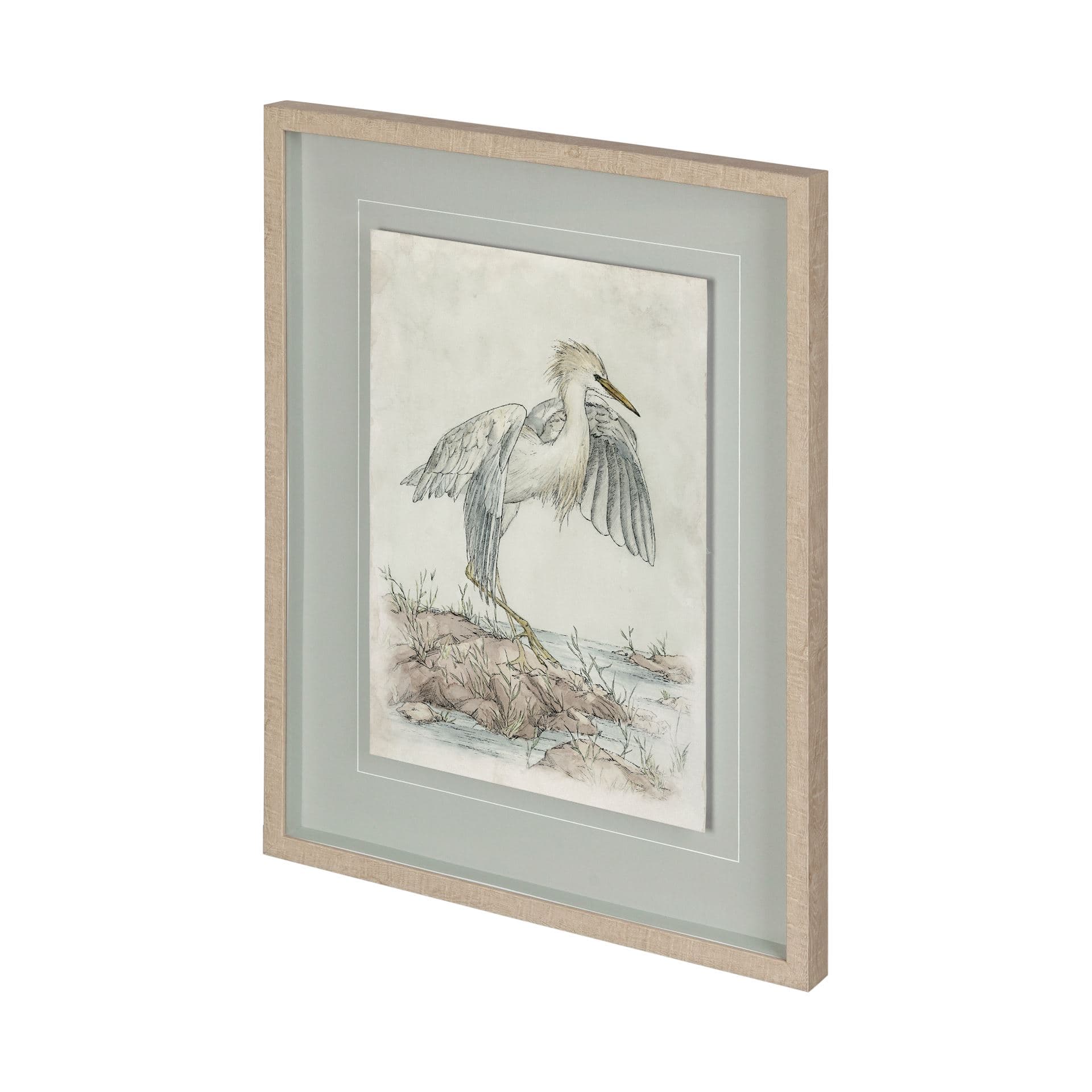 Cattle Egret by Mercana Studio a Hand Embellished Textured Framed Art Print Matted under Glass — product photograph