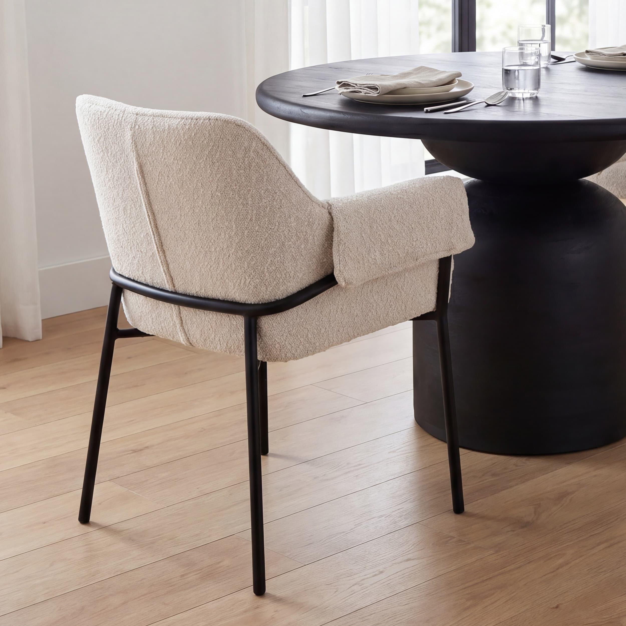 Brently Curved Back Dining Arm Chair | Cream Boucle w/ Metal — product photograph