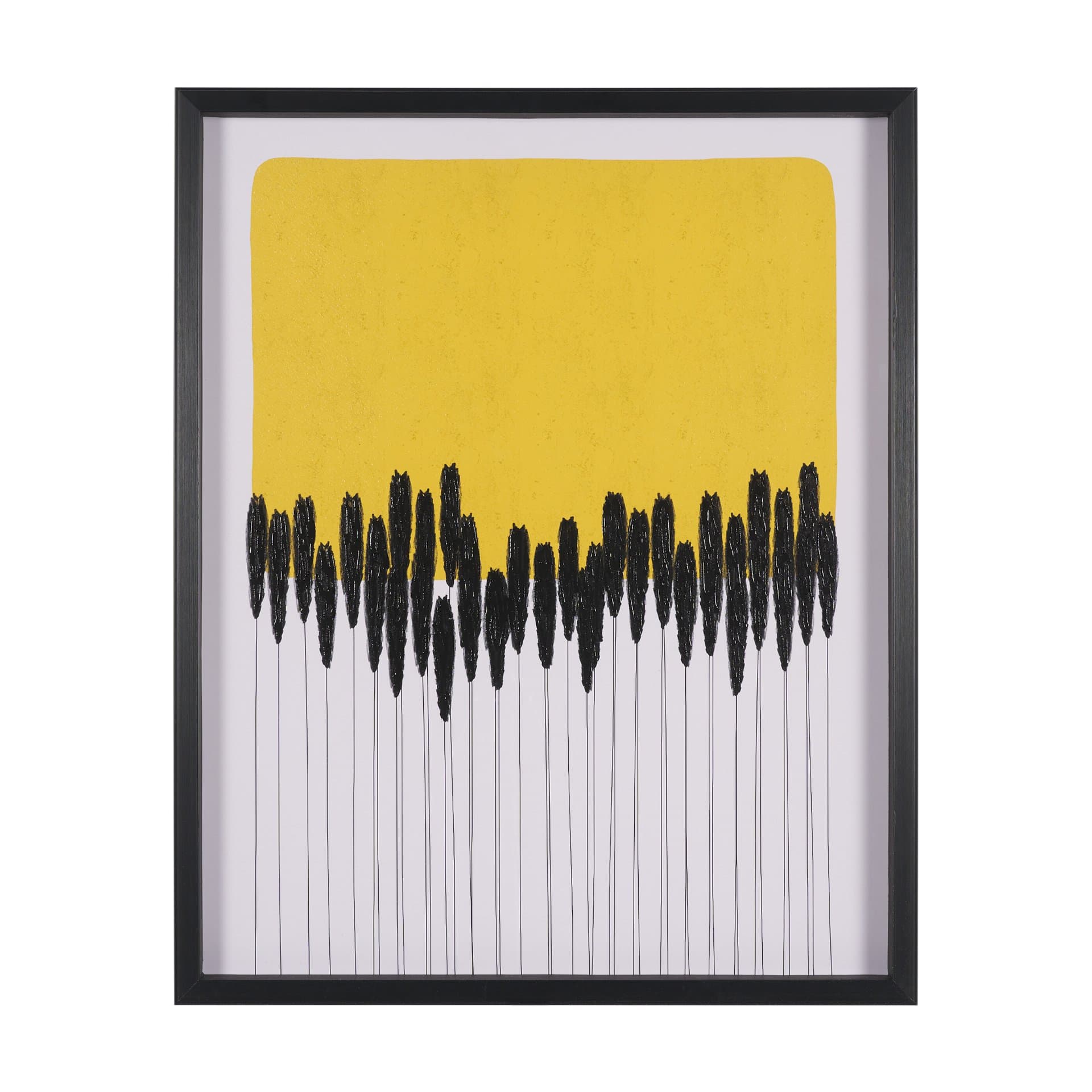 Black Reeds Yellow Abstract by Cats And Dogs Hand-Embellish Textured Framed Artwork Matt under Glass — product photograph