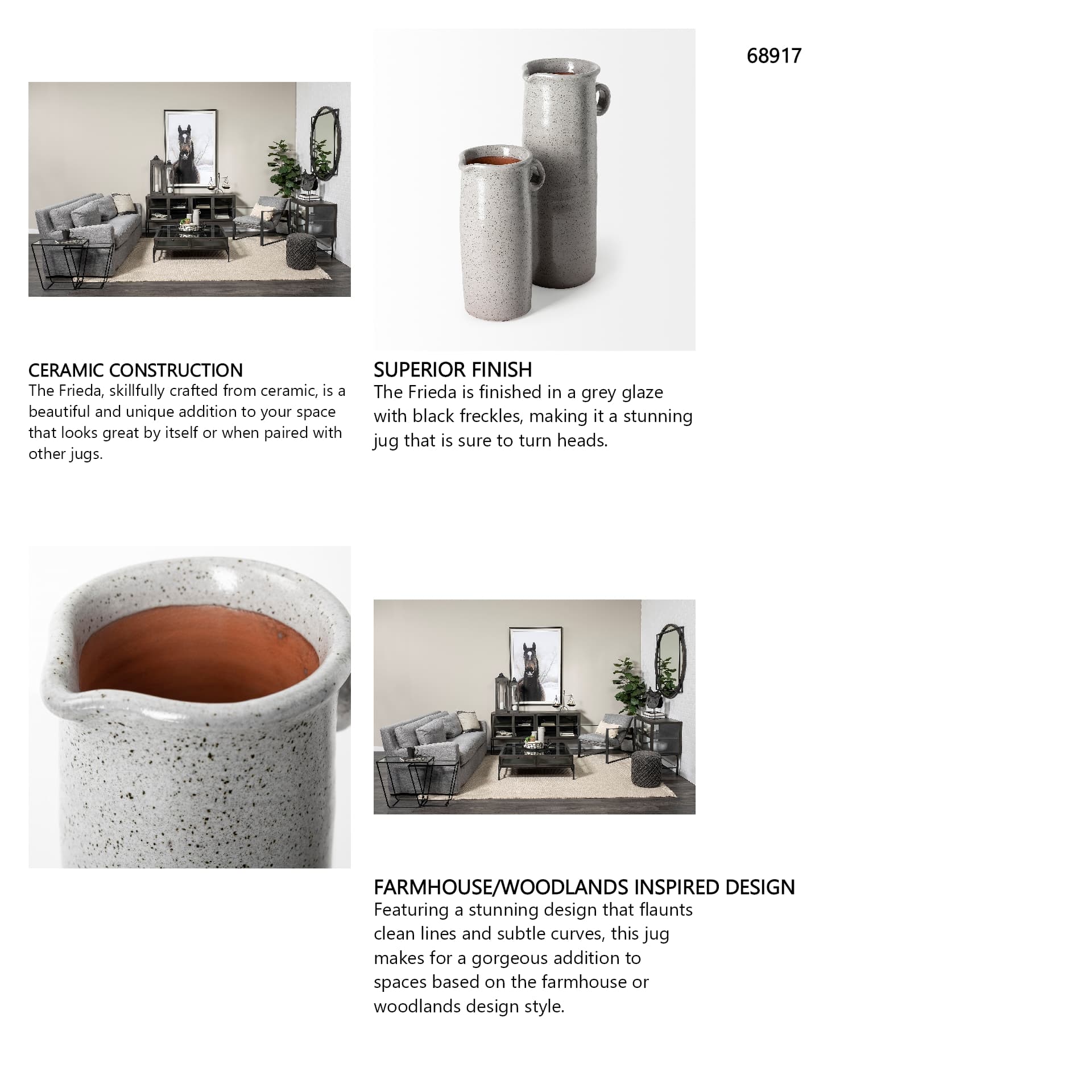 Frieda Small Freckled Gray Ceramic Jug — in a styled room
