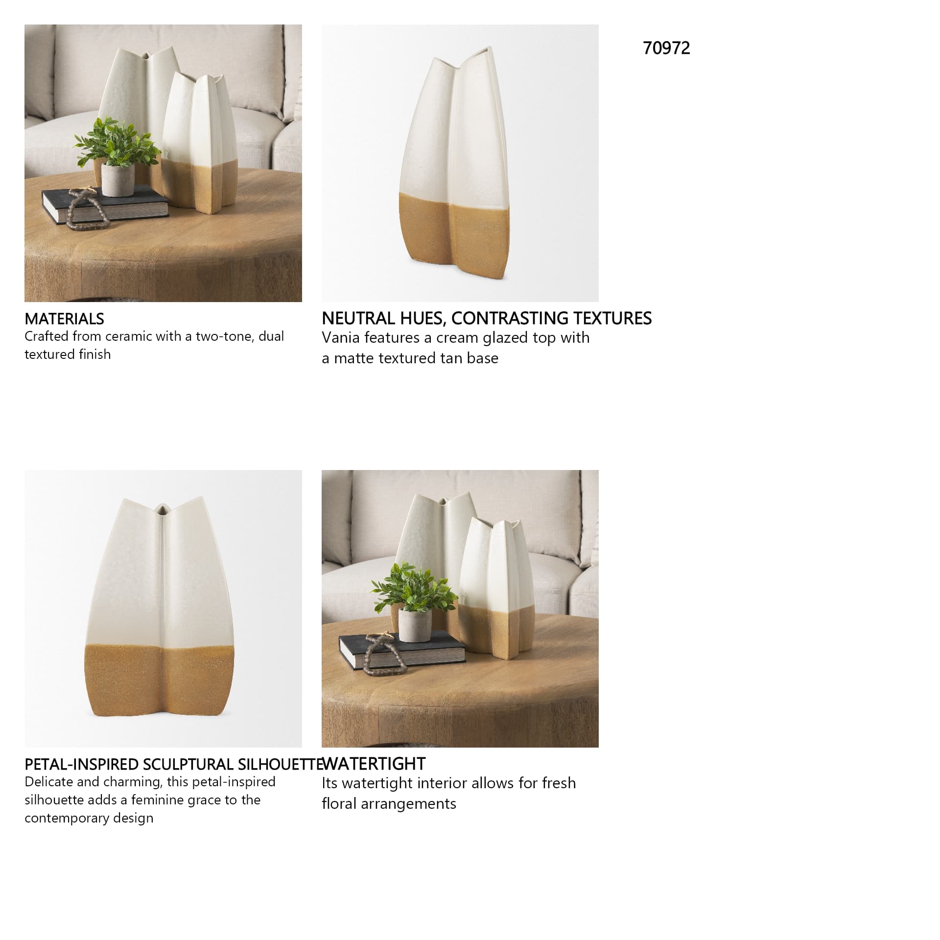 Vania Large Off White w/ Tan Textured Ceramic Vase — in a styled room