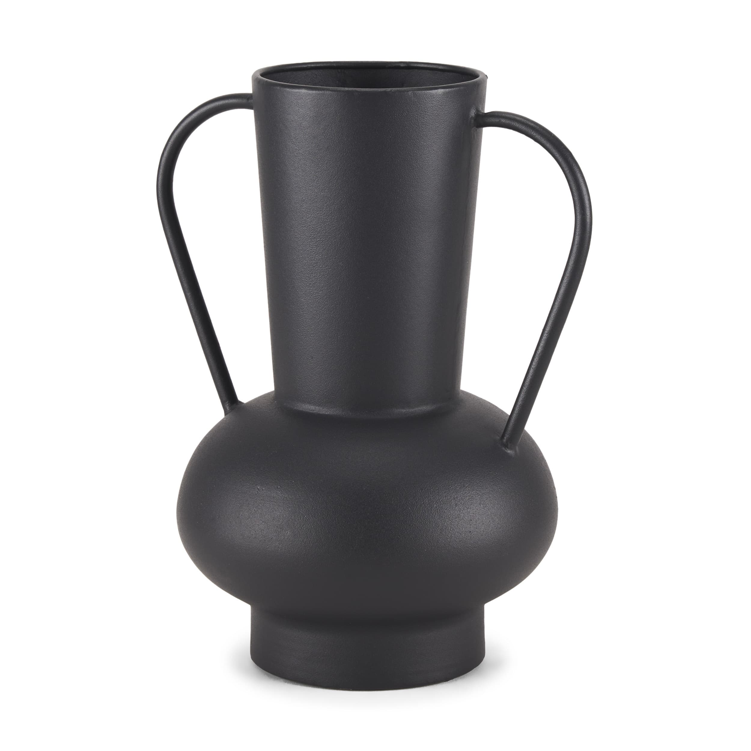 Tasya Large Matte Black w/ Handles Metal Vase — product photograph